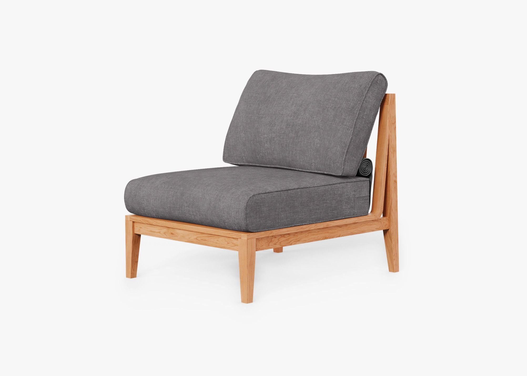 Teak Outdoor Armless Chair, front. Comfortable, durable, and weather resistant outdoor seating with memory foam. #color_dark pebble gray