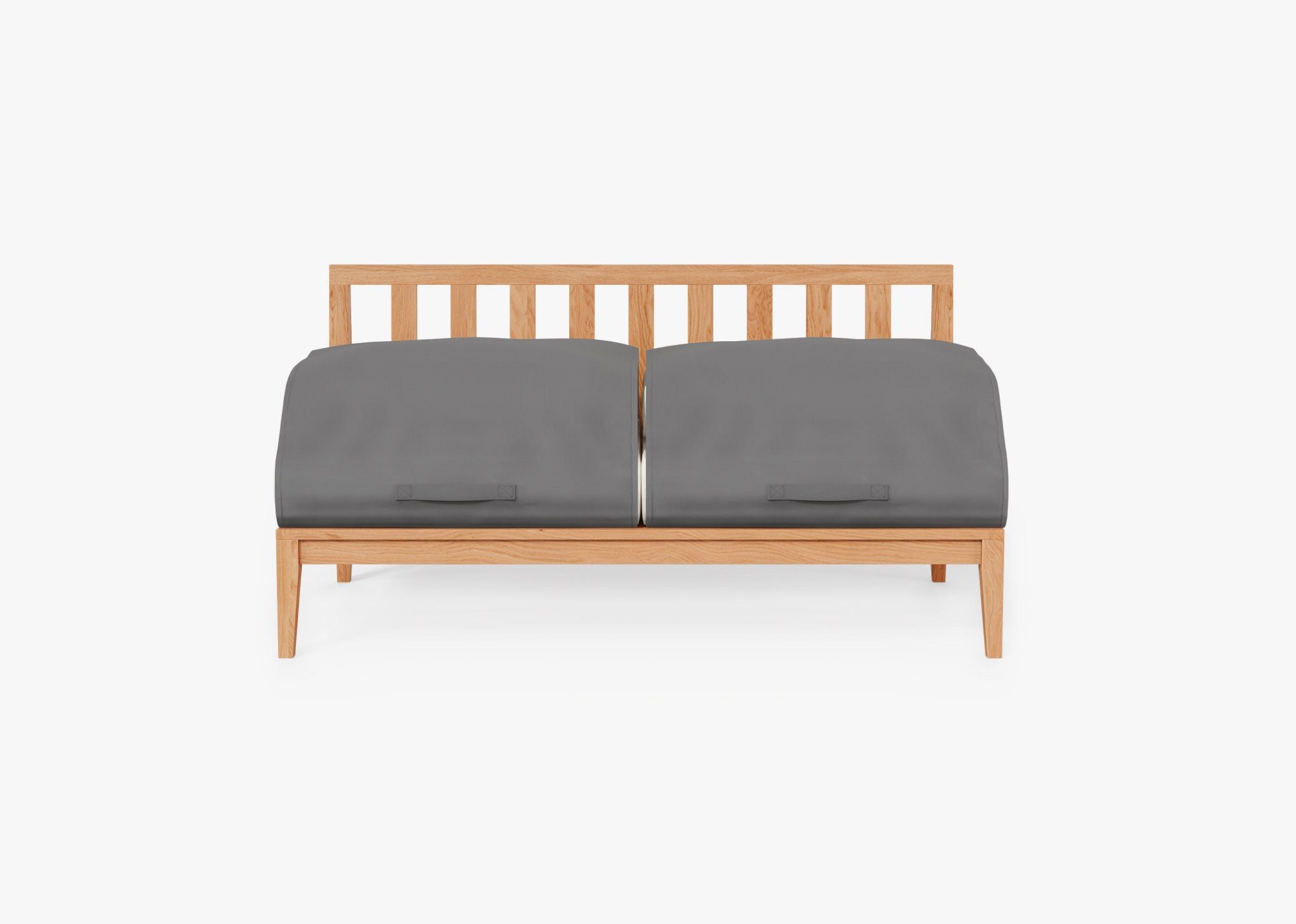 Teak Outdoor Armless Loveseat shown with the OuterShell outdoor cushion cover, offering exclusive integrated protection. #color_palisades cream
