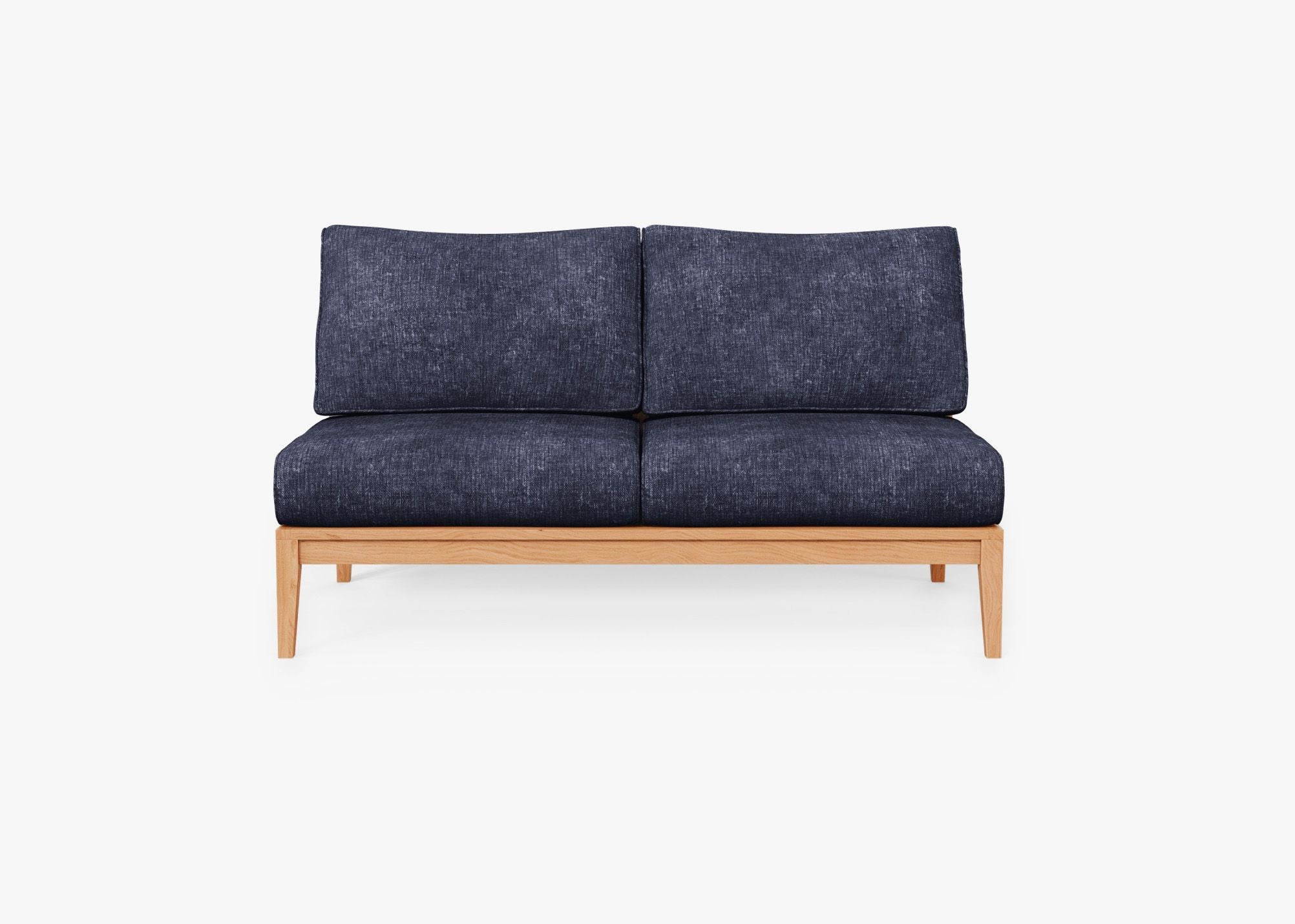 Teak Outdoor Armless Loveseat, front. Comfortable, durable, and weather resistant outdoor seating with memory foam. #color_deep sea navy