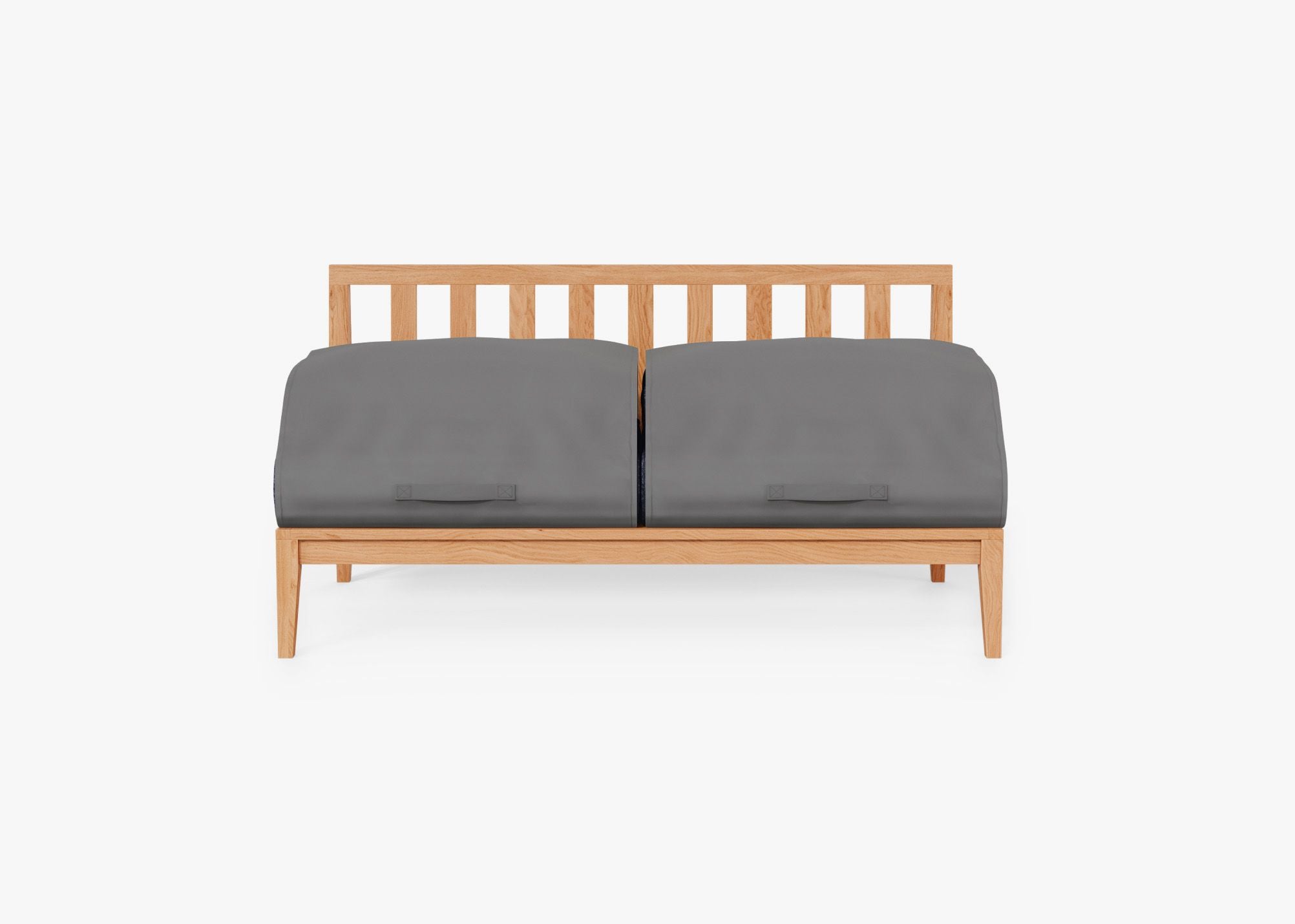 Teak Outdoor Armless Loveseat shown with the OuterShell outdoor cushion cover, offering exclusive integrated protection. #color_deep sea navy