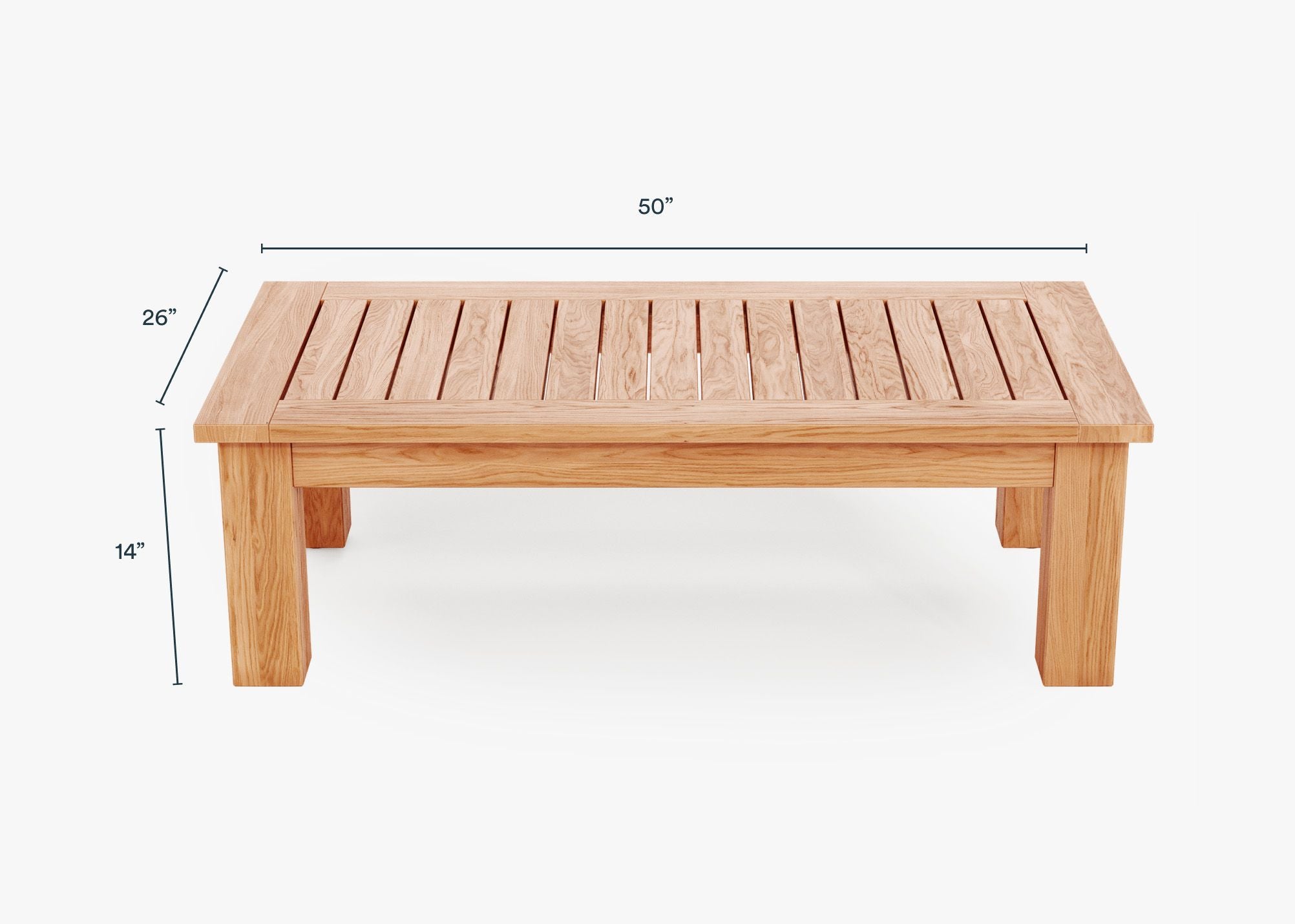FSC Certified grade-A teak outdoor coffee table with square legs, dimensions in inches. Also listed under Dimensions and Weights. #size_medium