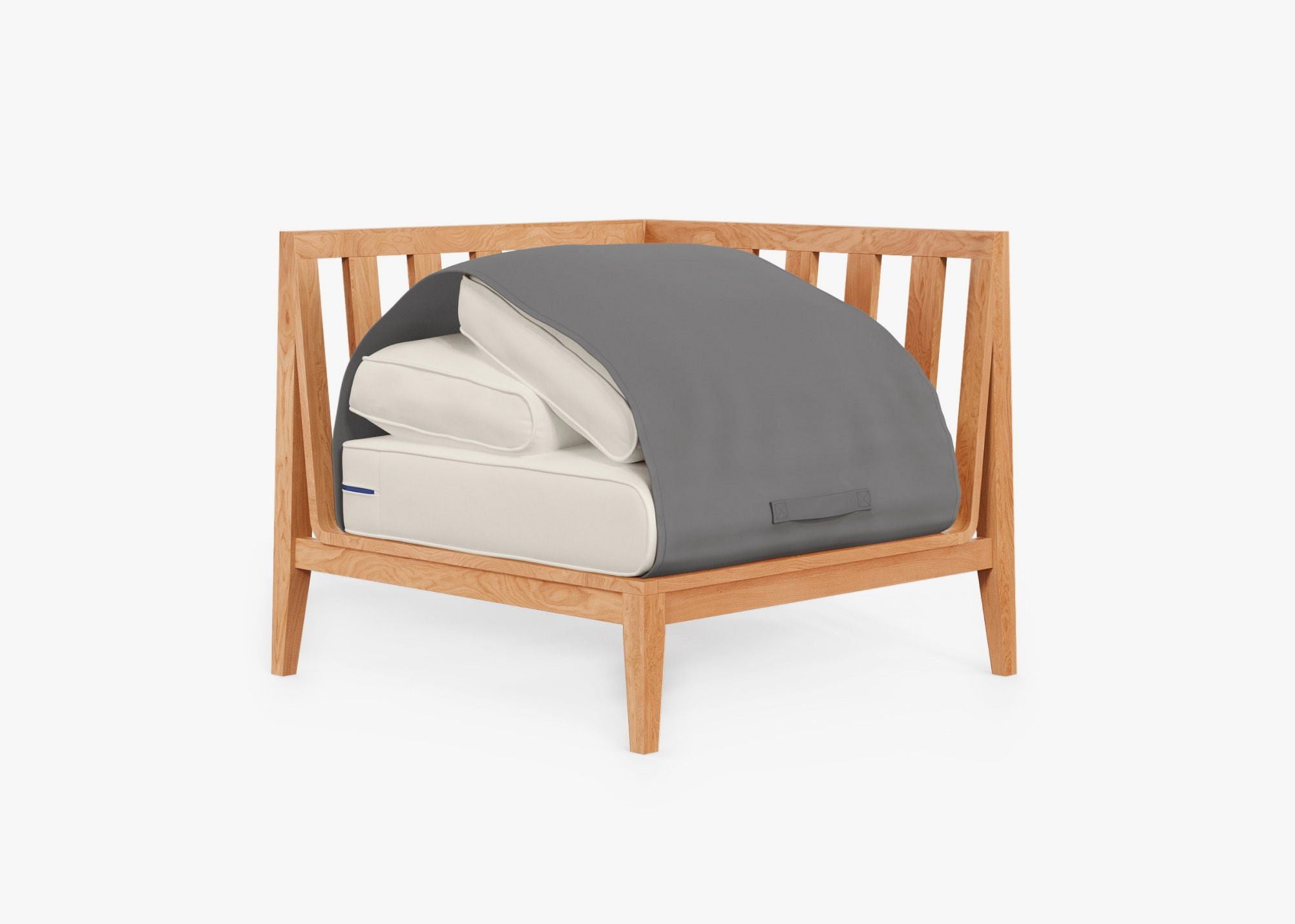 Teak Outdoor Corner Chair - Left shown with the OuterShell outdoor cushion cover, offering exclusive integrated protection. #color_palisades cream