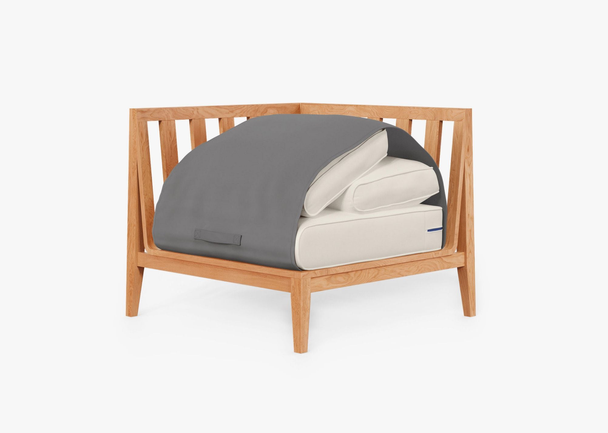 Teak outdoor corner chair with cream cushions positioned on the right side, featuring a sturdy wooden frame and comfortable seating.-teak outdoor sofa-outer #color_palisades cream