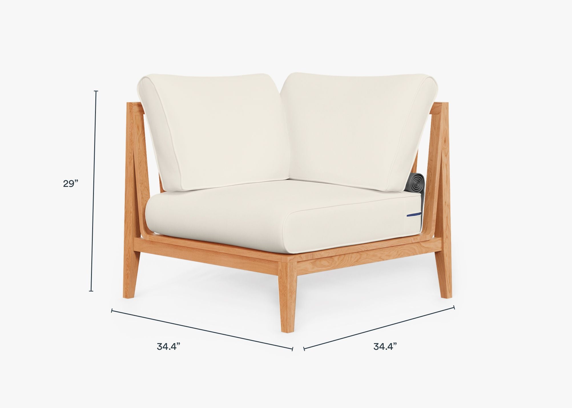 Teak Outdoor Corner Chair - Right dimensions in inches, also listed under Dimensions and Weights. #color_palisades cream