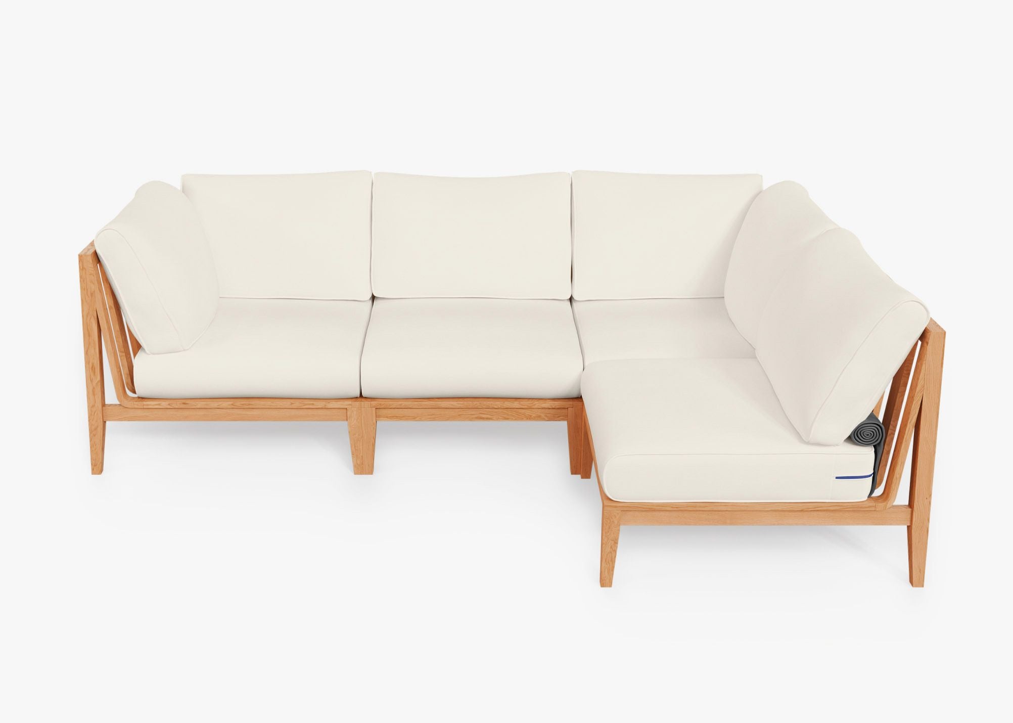 Teak Outdoor L Sectional - 4 Seat, front. Comfortable, durable, and weather resistant outdoor seating with memory foam. #color_palisades cream