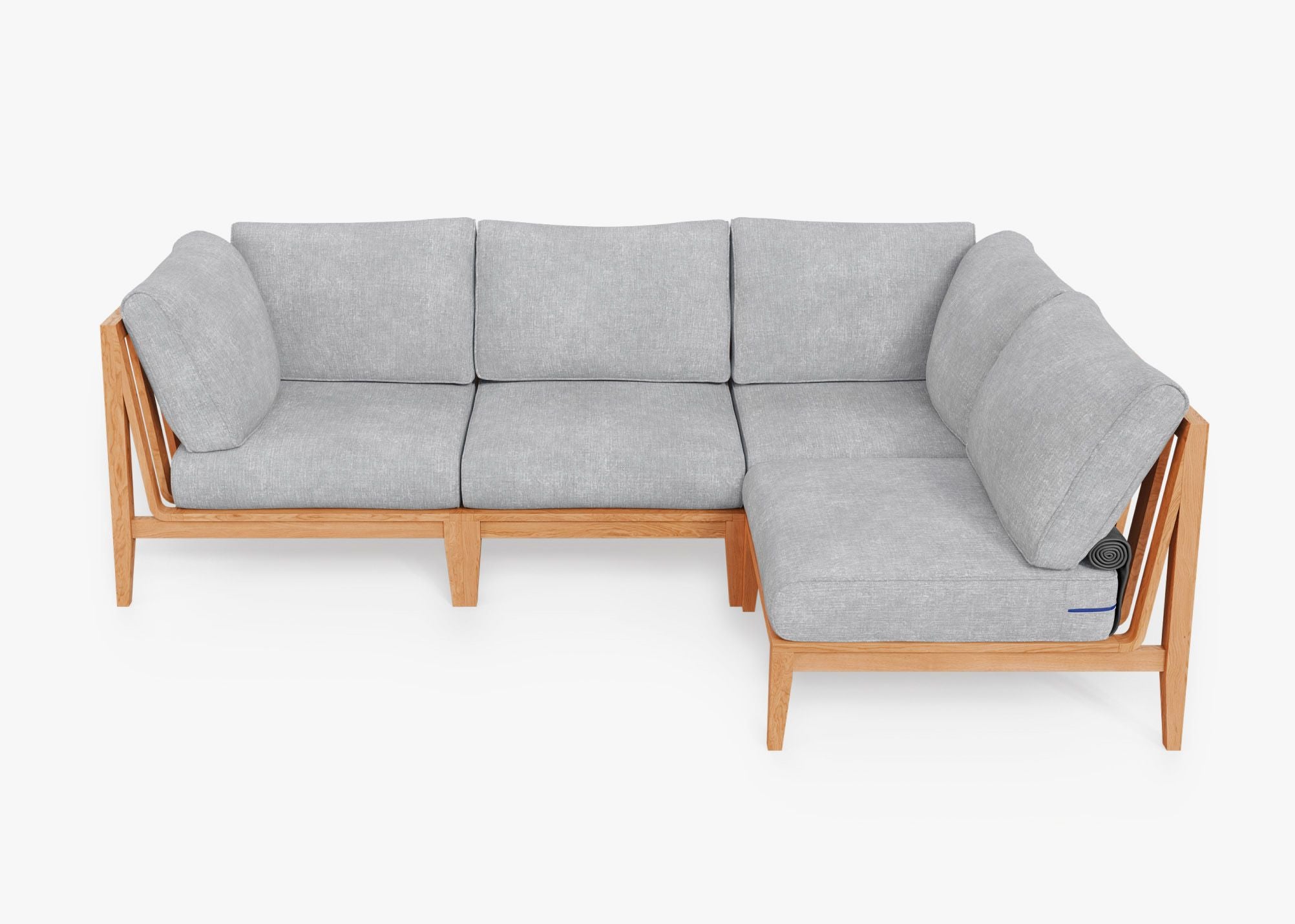 Teak Outdoor L Sectional - 4 Seat, front. Comfortable, durable, and weather resistant outdoor seating with memory foam. #color_pacific fog gray