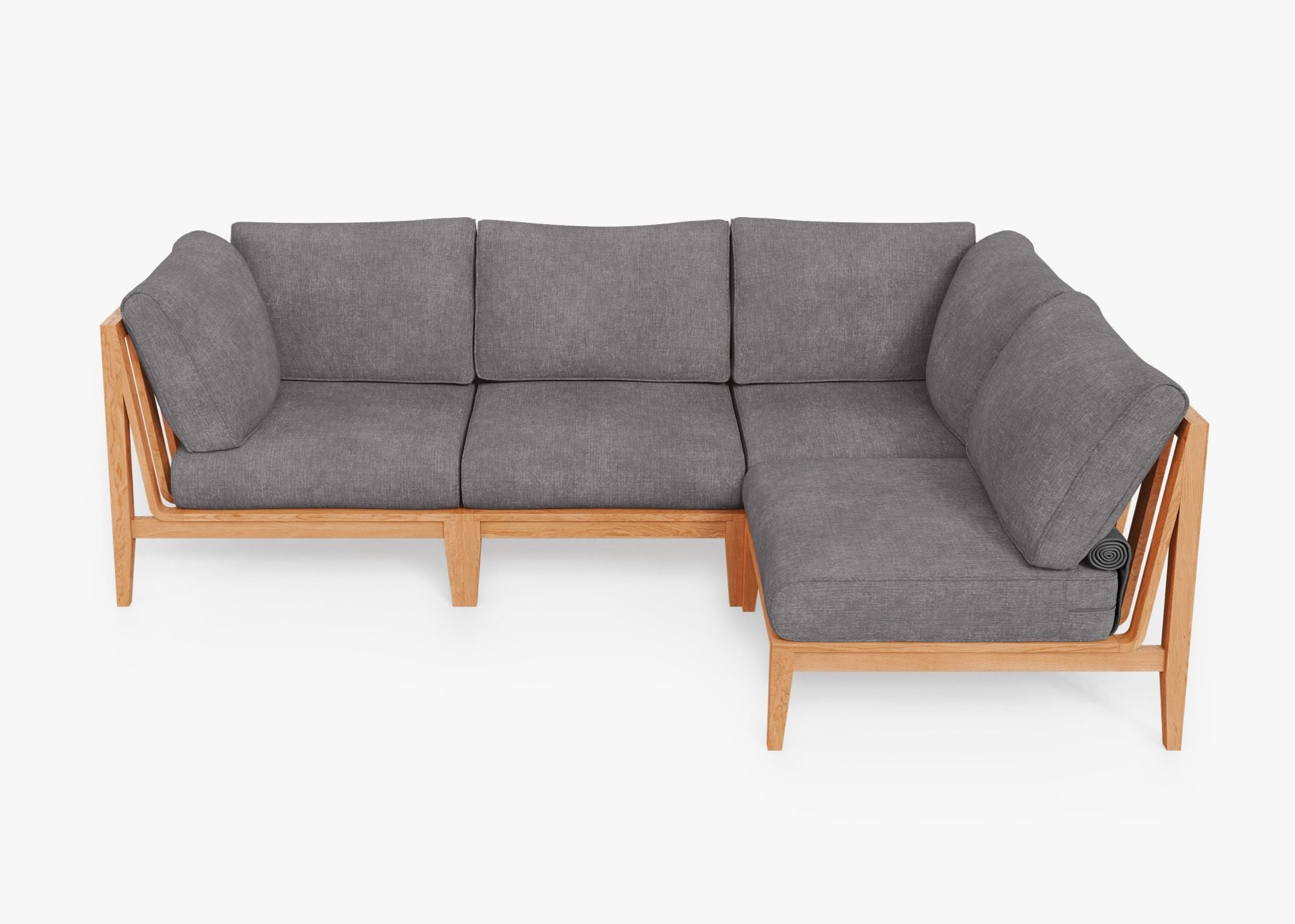 Teak Outdoor L Sectional - 4 Seat, front. Comfortable, durable, and weather resistant outdoor seating with memory foam. #color_dark pebble gray