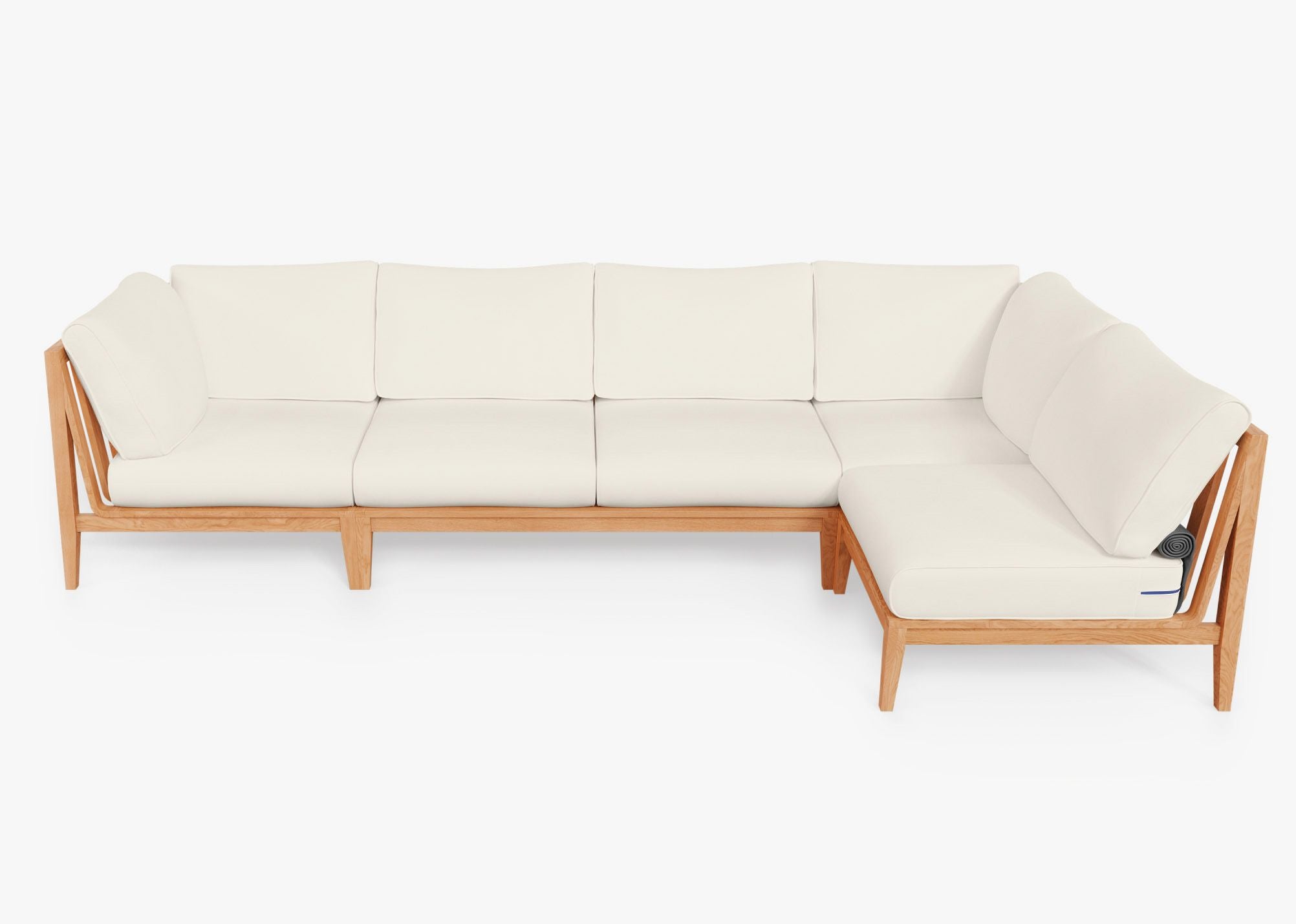 Teak Outdoor L Sectional - 5 Seat, front. Comfortable, durable, and weather resistant outdoor seating with memory foam. #color_palisades cream