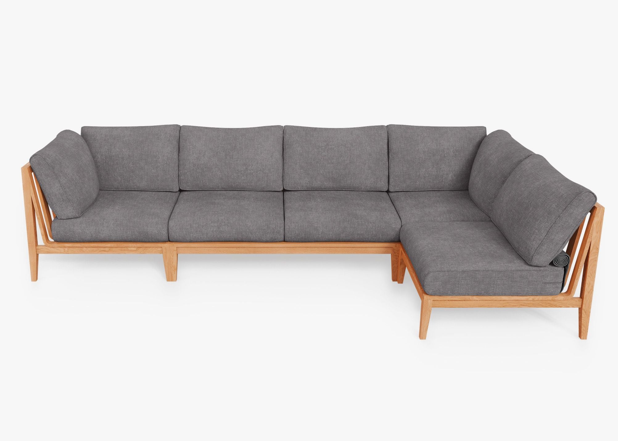 Teak Outdoor L Sectional - 5 Seat, front. Comfortable, durable, and weather resistant outdoor seating with memory foam. #color_dark pebble gray