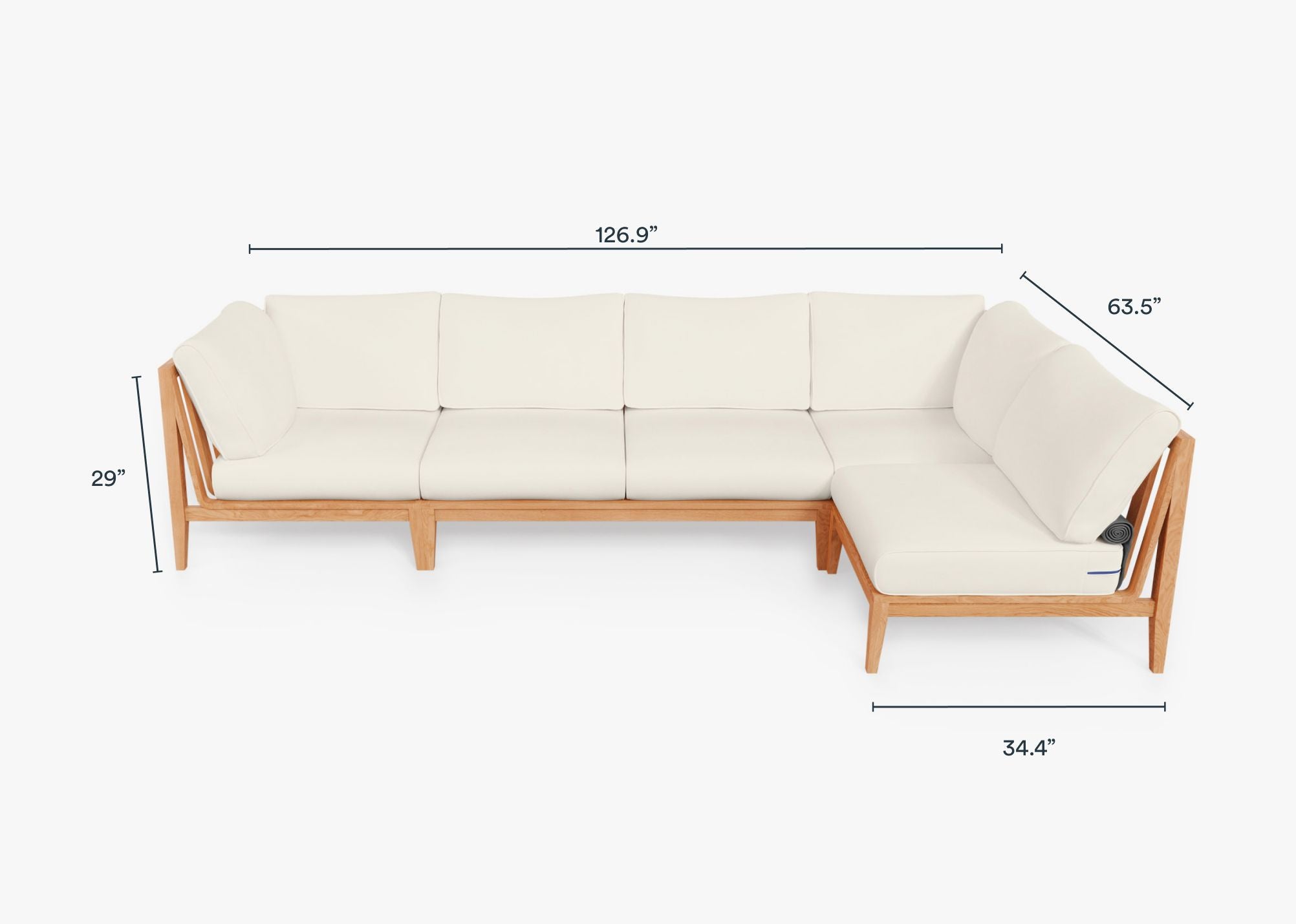 Teak Outdoor L Sectional - 5 Seat dimensions in inches, also listed under Dimensions and Weights. #color_palisades cream