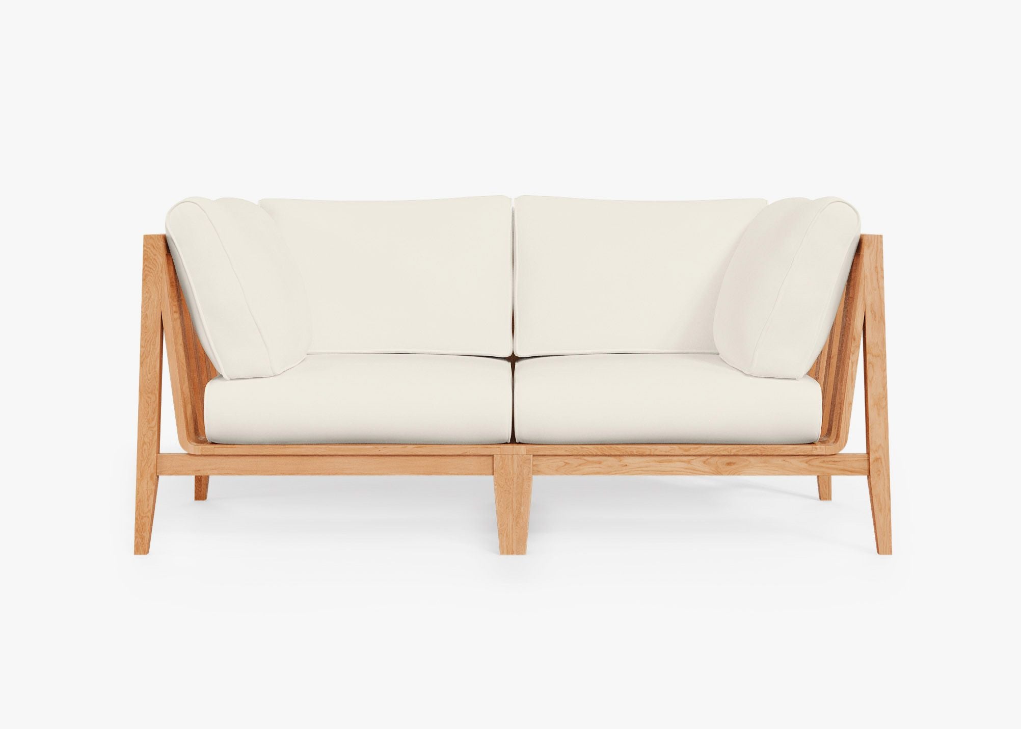 Teak Outdoor Loveseat, front. Comfortable, durable, and weather resistant outdoor seating with memory foam. #color_palisades cream