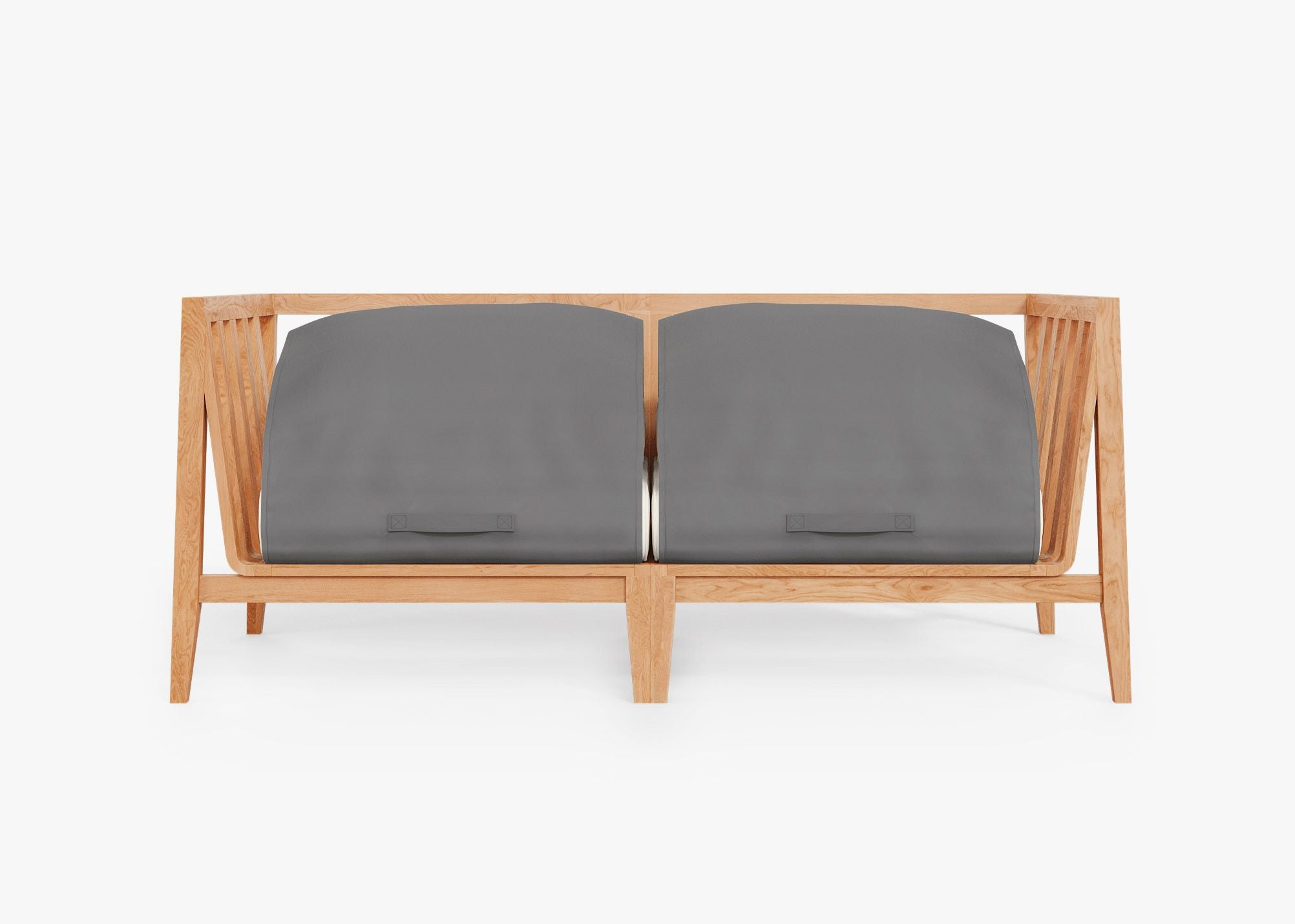 Teak Outdoor Loveseat shown with the OuterShell outdoor cushion cover, offering exclusive integrated protection. #color_palisades cream