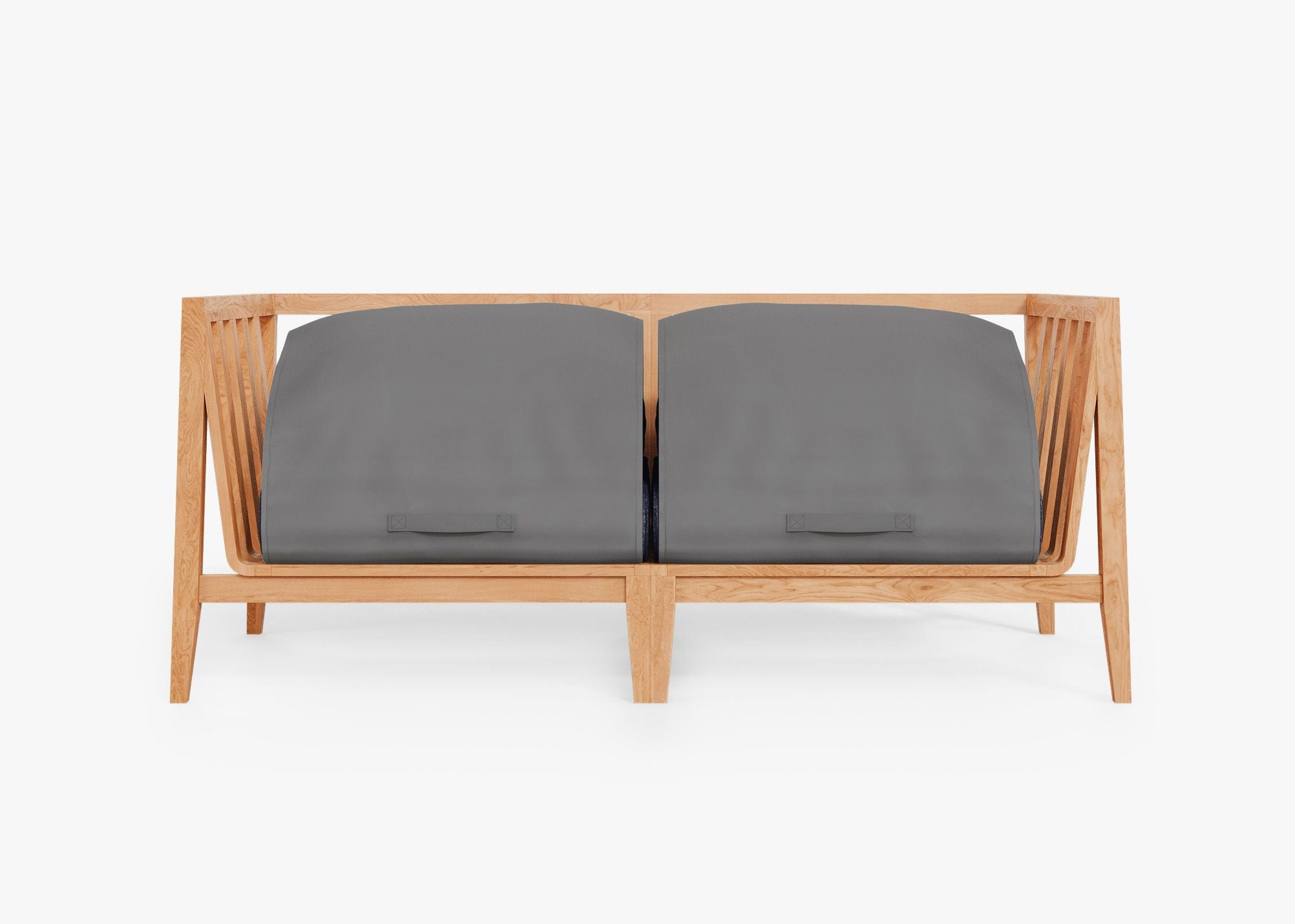 Teak Outdoor Loveseat shown with the OuterShell outdoor cushion cover, offering exclusive integrated protection. #color_deep sea navy