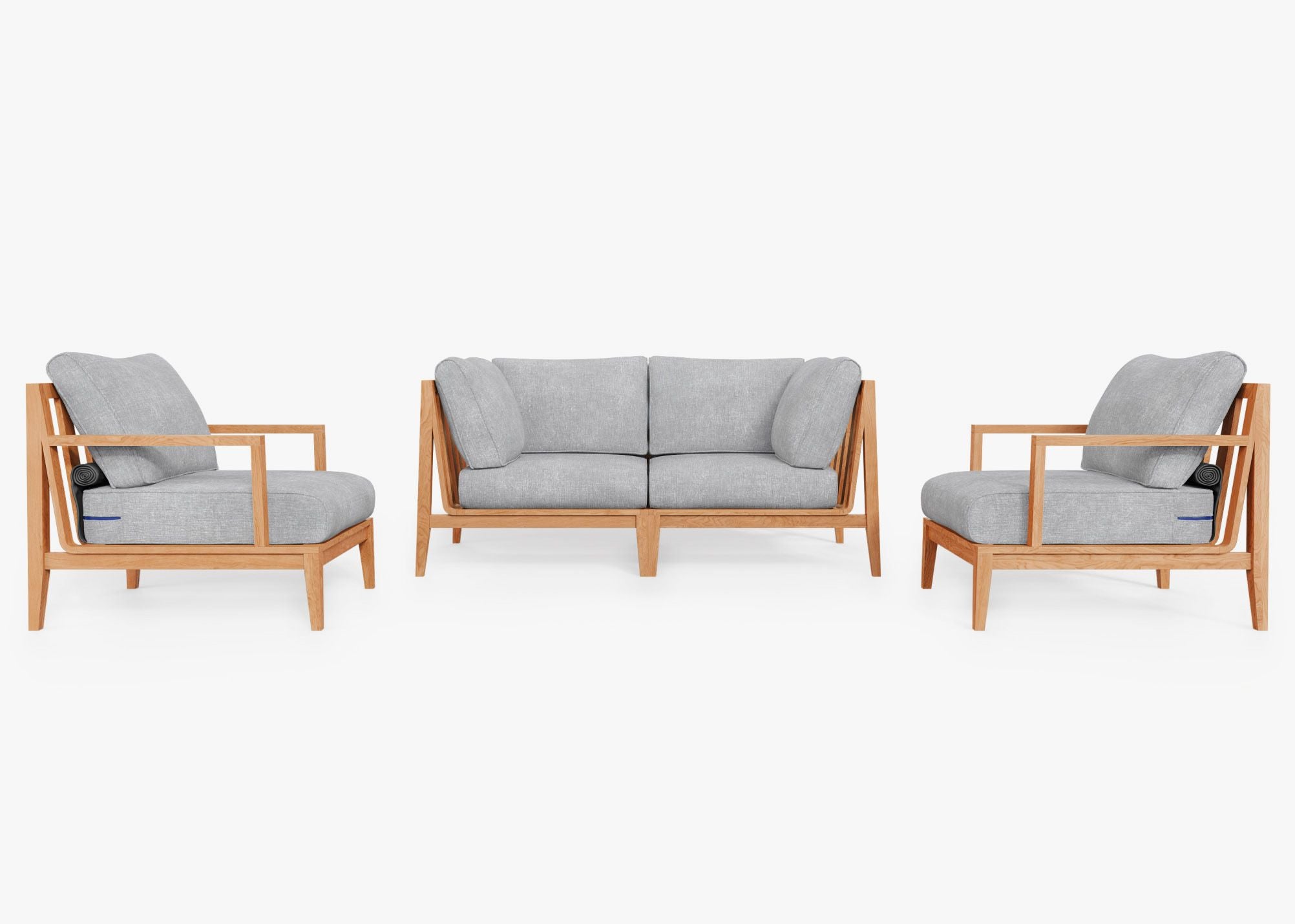 Teak Outdoor Loveseat with Armchairs - 4 Seat, front. Comfortable, durable, and weather resistant outdoor seating with memory foam. #color_pacific fog gray