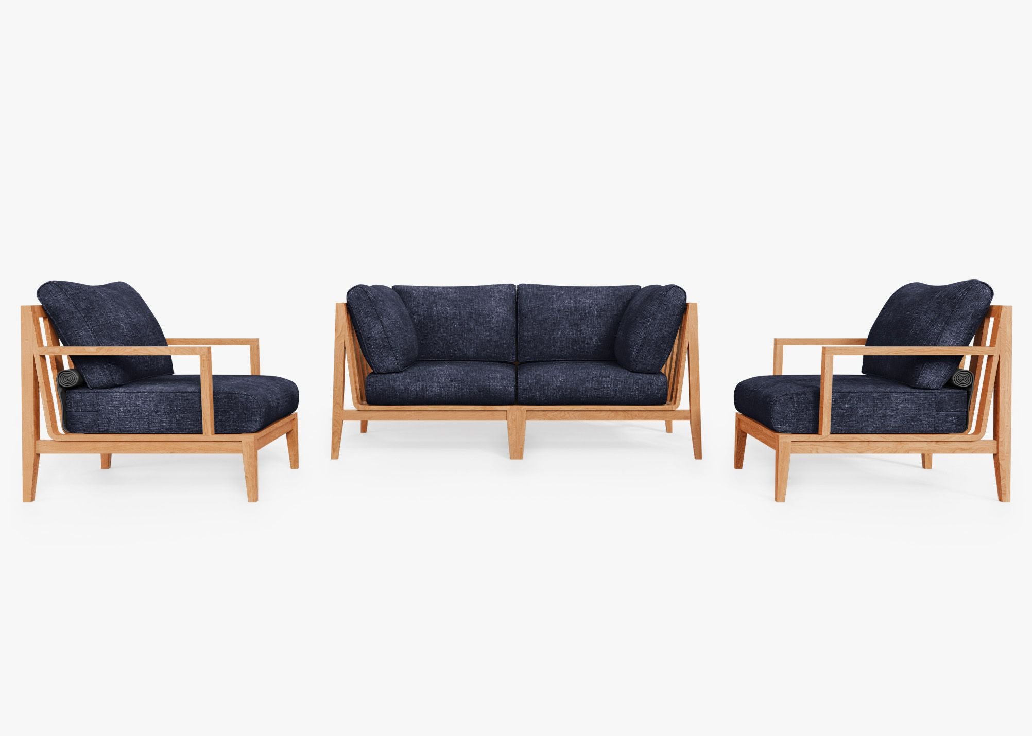Teak Outdoor Loveseat with Armchairs - 4 Seat, front. Comfortable, durable, and weather resistant outdoor seating with memory foam. #color_deep sea navy