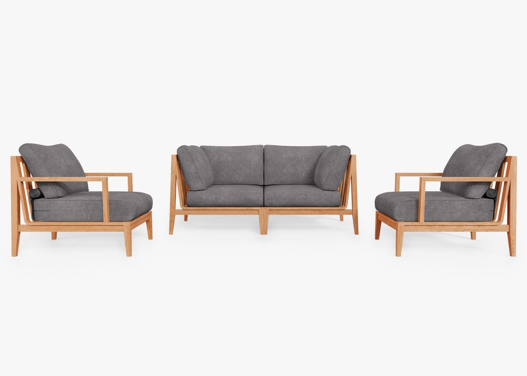 Teak Outdoor Loveseat with Armchairs - 4 Seat, front. Comfortable, durable, and weather resistant outdoor seating with memory foam. #color_dark pebble gray