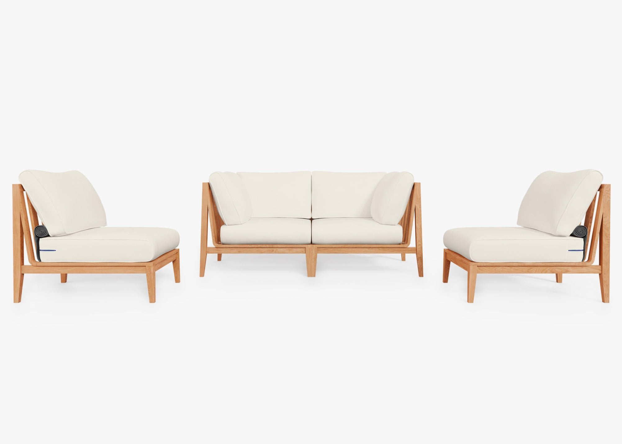 Teak Outdoor Loveseat with Armless Chairs - 4 Seat, front. Comfortable, durable, and weather resistant outdoor seating with memory foam. #color_palisades cream