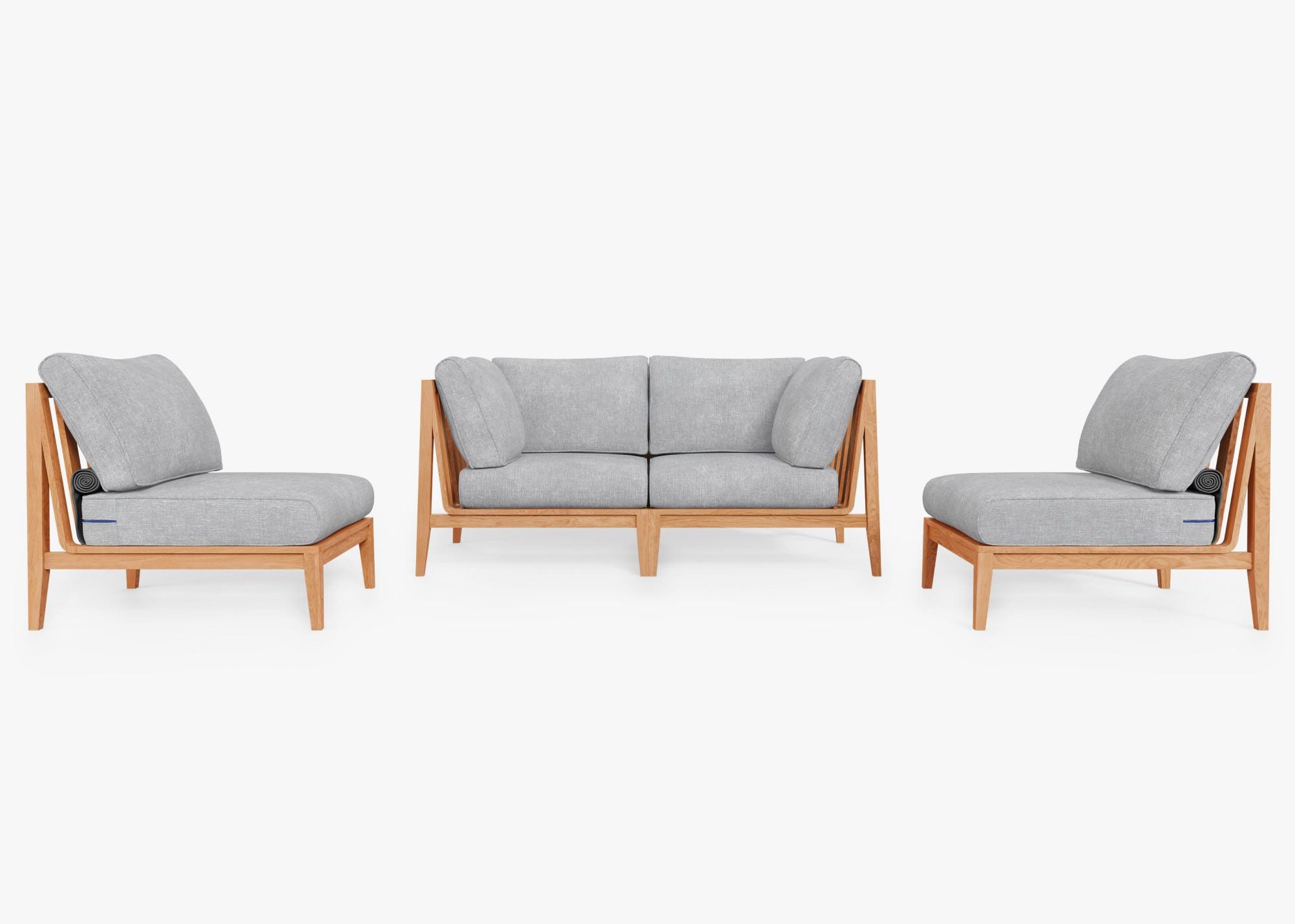 Teak Outdoor Loveseat with Armless Chairs - 4 Seat, front. Comfortable, durable, and weather resistant outdoor seating with memory foam. #color_pacific fog gray