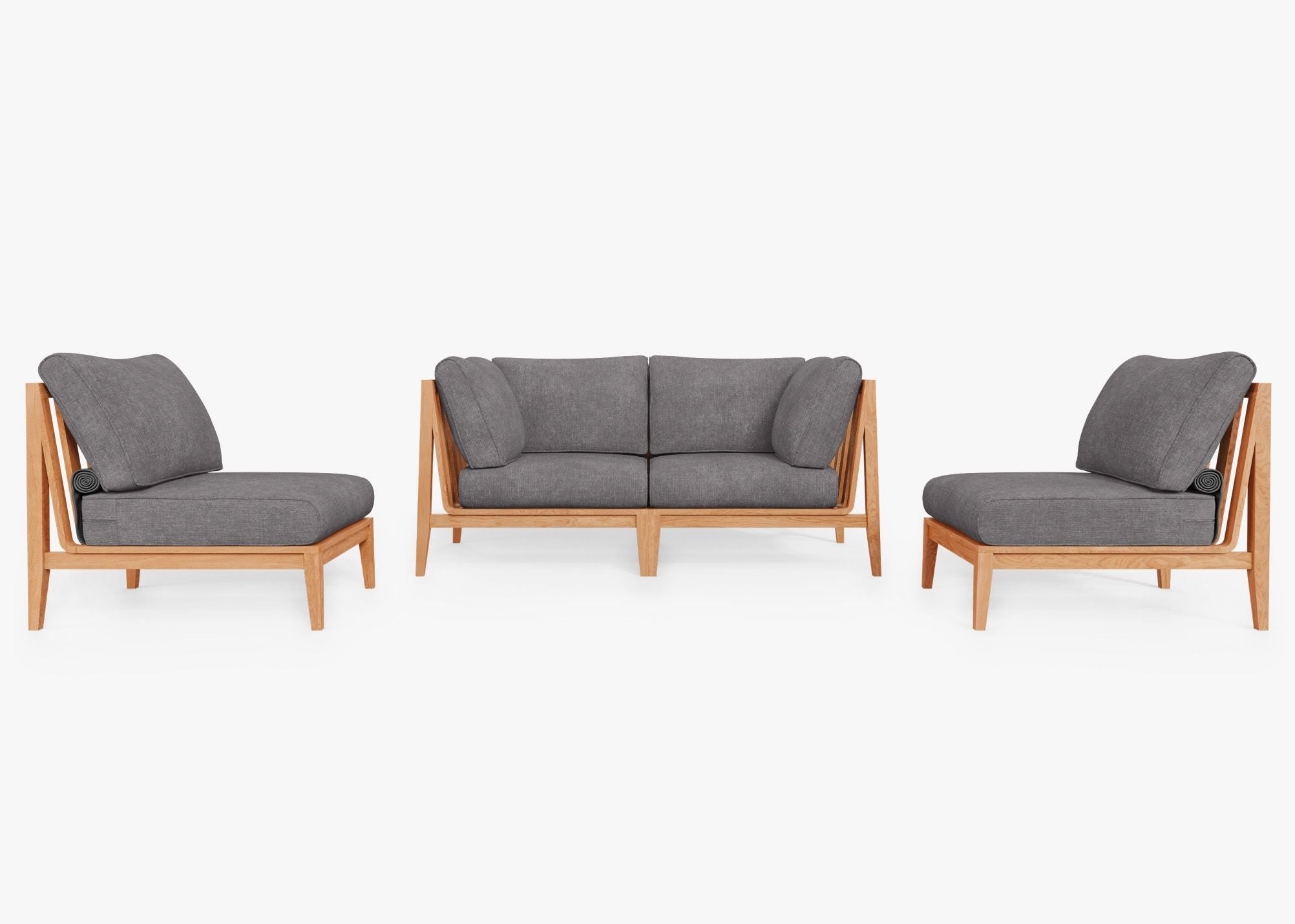 Teak Outdoor Loveseat with Armless Chairs - 4 Seat, front. Comfortable, durable, and weather resistant outdoor seating with memory foam. #color_dark pebble gray