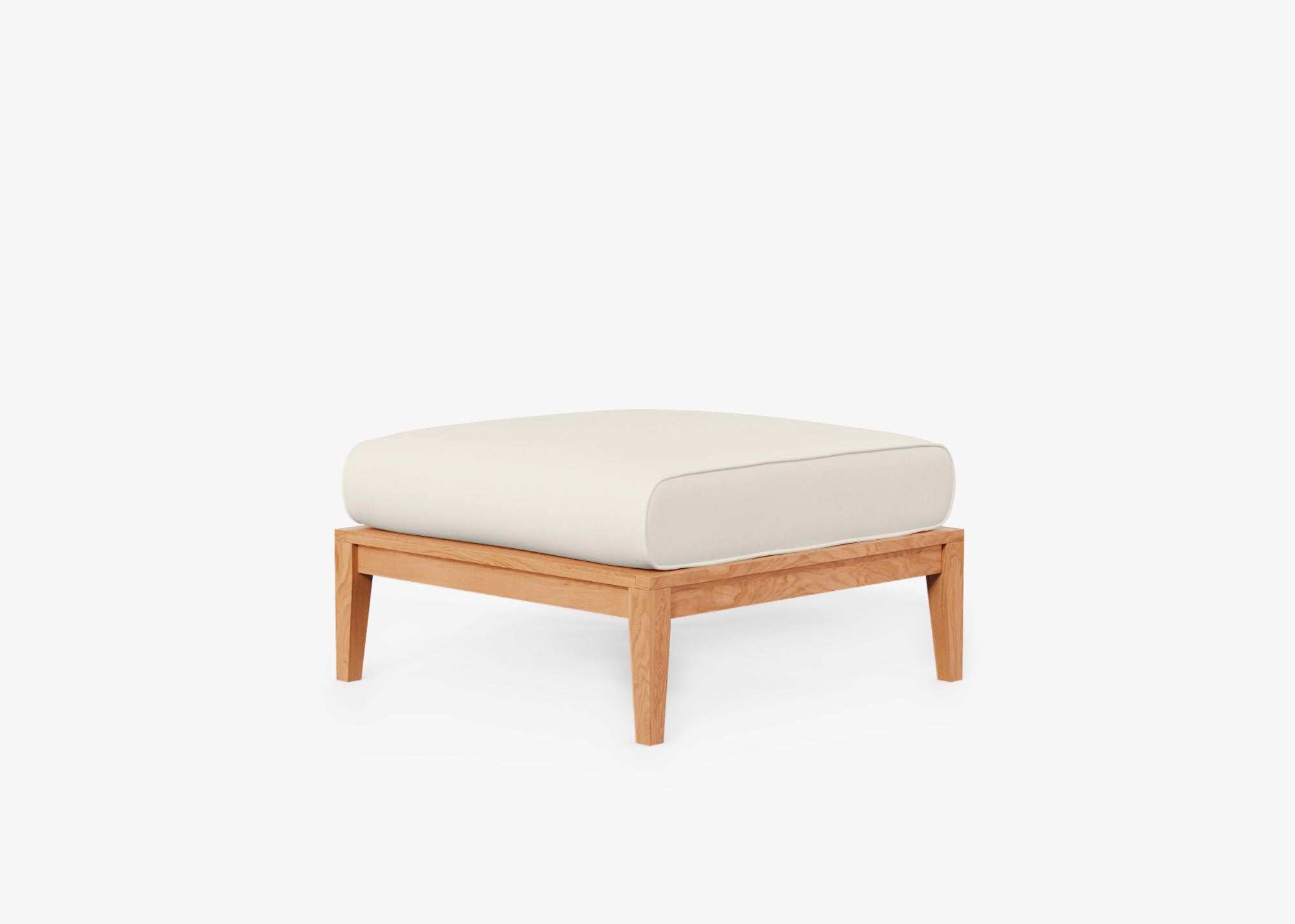 Teak Outdoor Ottoman, front. Comfortable, durable, and weather resistant outdoor seating with memory foam. #color_palisades cream