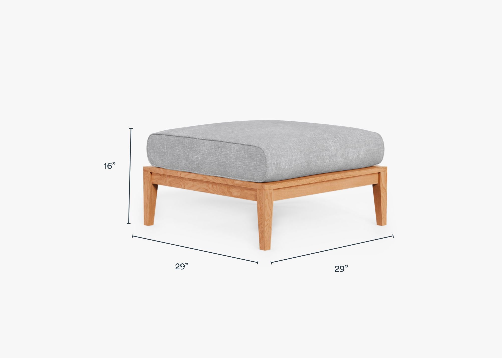 Teak Outdoor Ottoman dimensions in inches, also listed under Dimensions and Weights. #color_pacific fog gray