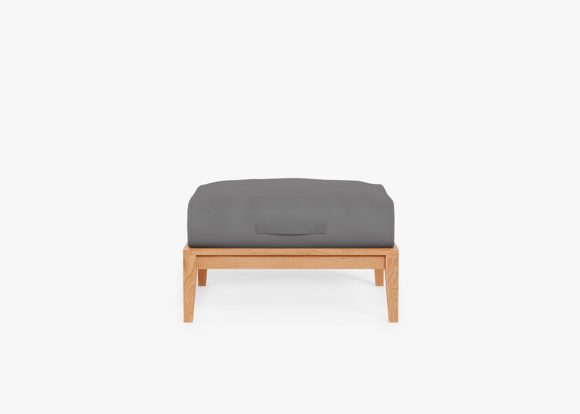 Teak Outdoor Ottoman shown with the OuterShell outdoor cushion cover, offering exclusive integrated protection. #color_pacific fog gray