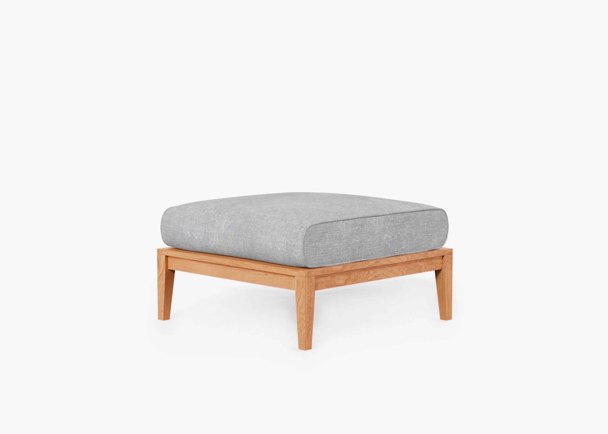 Teak Outdoor Ottoman, front. Comfortable, durable, and weather resistant outdoor seating with memory foam. #color_pacific fog gray