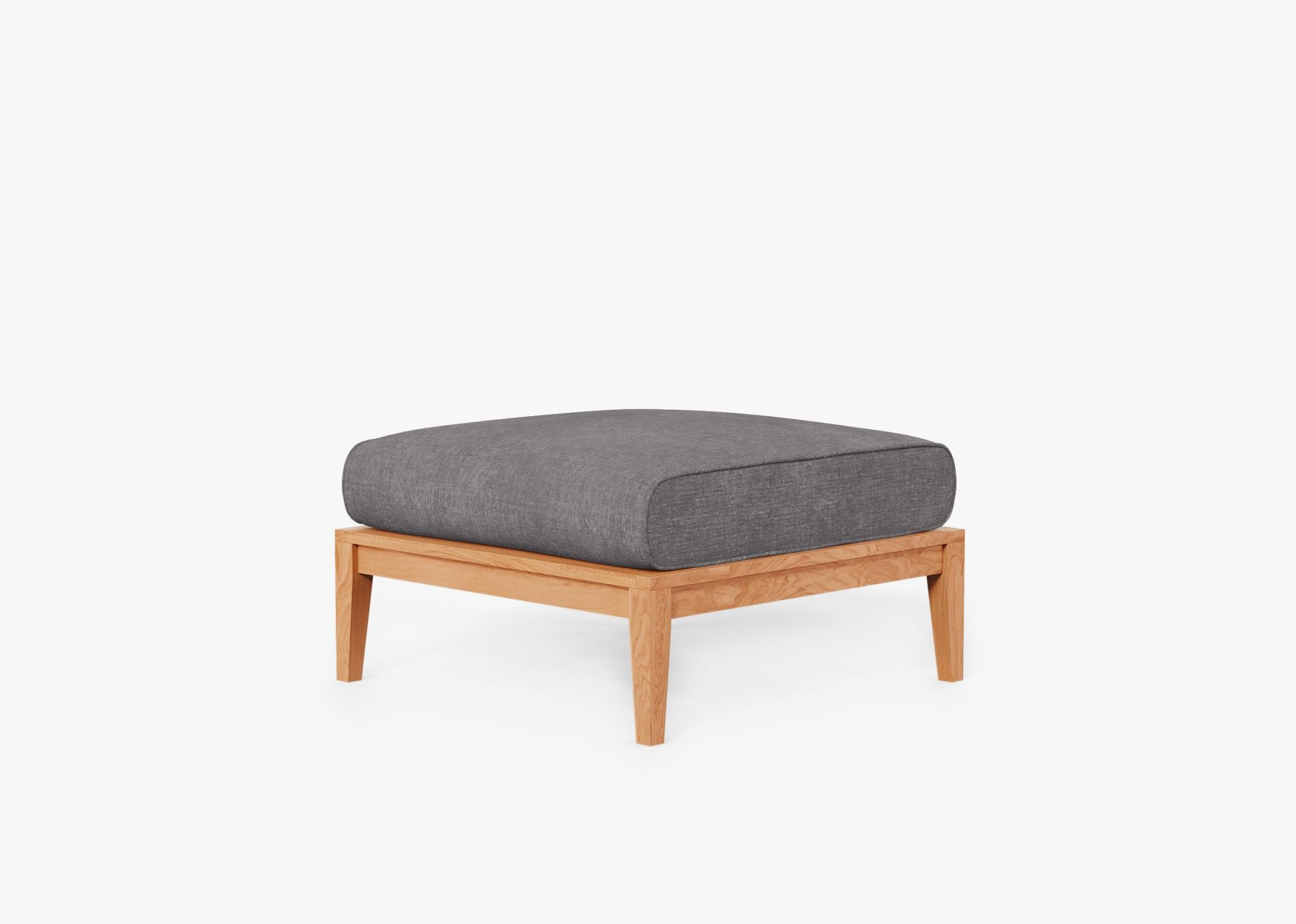 Teak Outdoor Ottoman, front. Comfortable, durable, and weather resistant outdoor seating with memory foam. #color_dark pebble gray