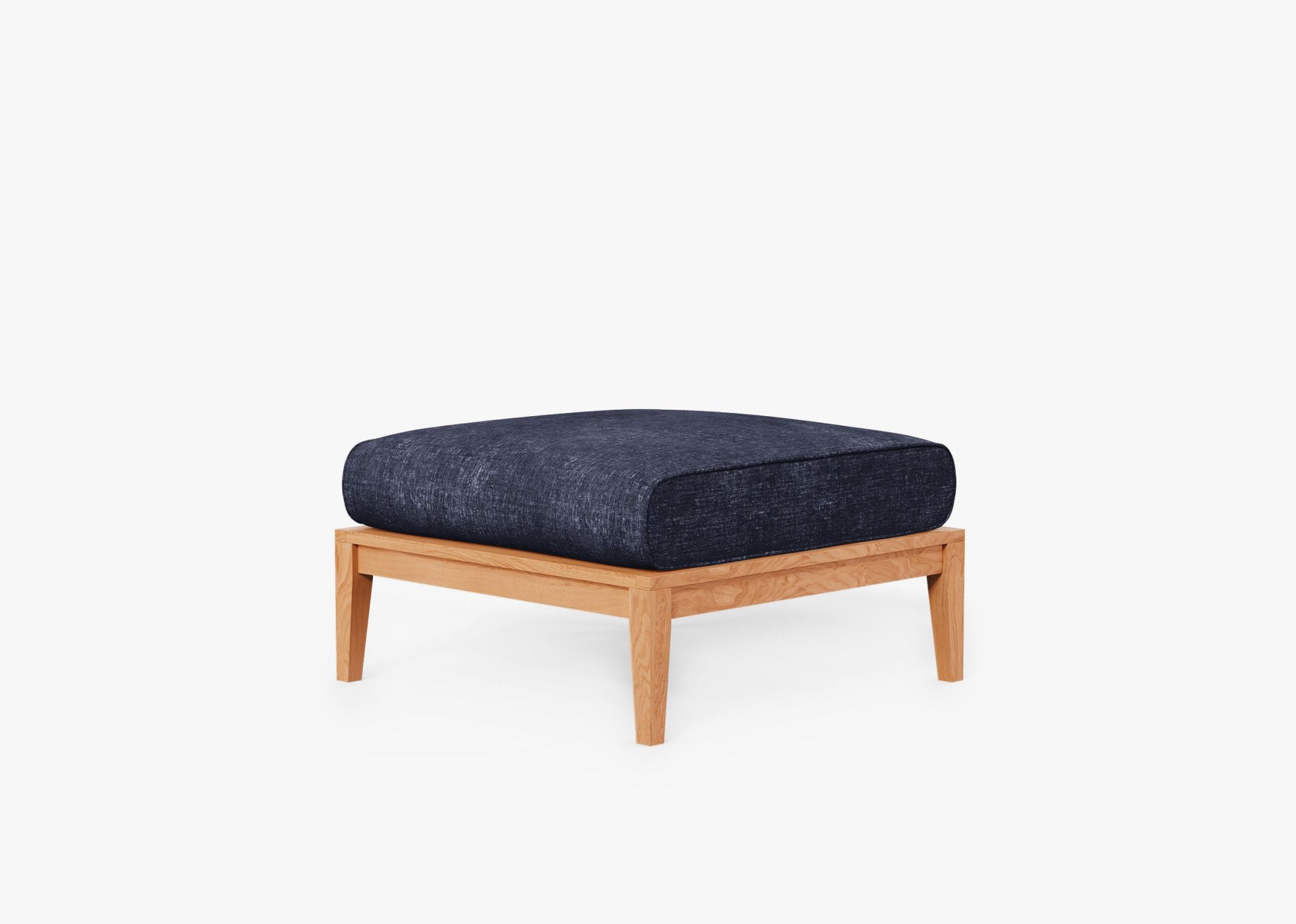 Teak Outdoor Ottoman, front. Comfortable, durable, and weather resistant outdoor seating with memory foam. #color_deep sea navy
