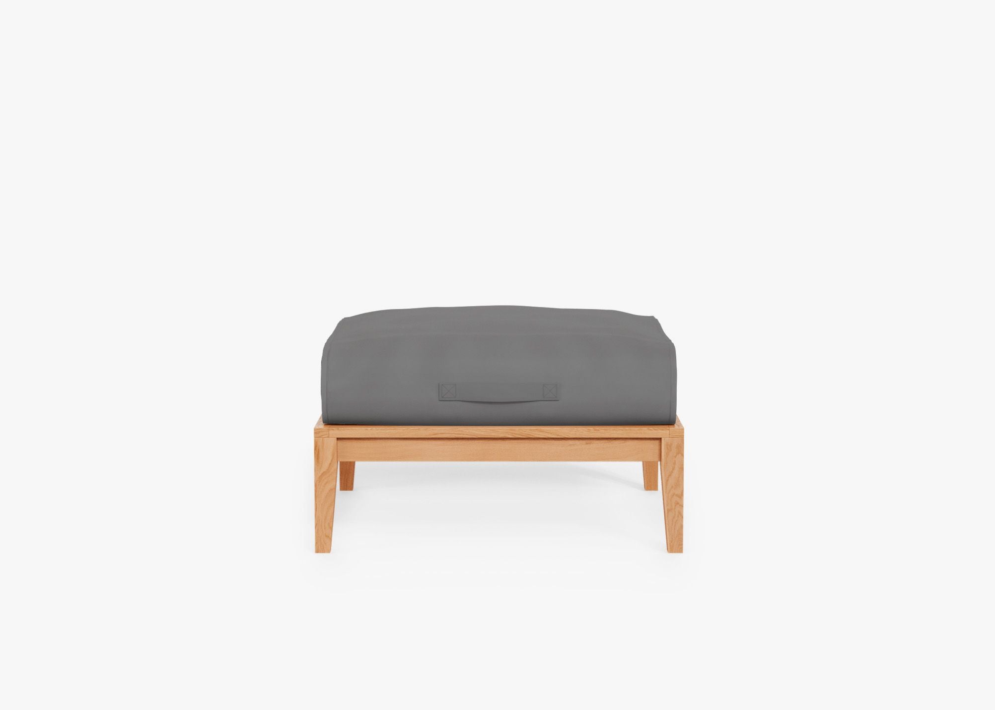 Teak Outdoor Ottoman shown with the OuterShell outdoor cushion cover, offering exclusive integrated protection. #color_dark pebble gray