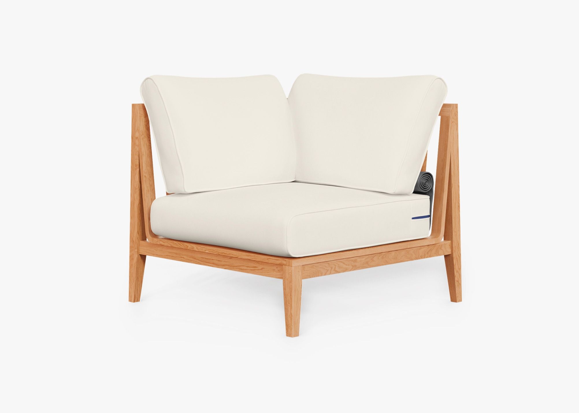 Teak Outdoor Sectional Chair - Right, front. Comfortable, durable, and weather resistant outdoor seating with memory foam. #color_palisades cream