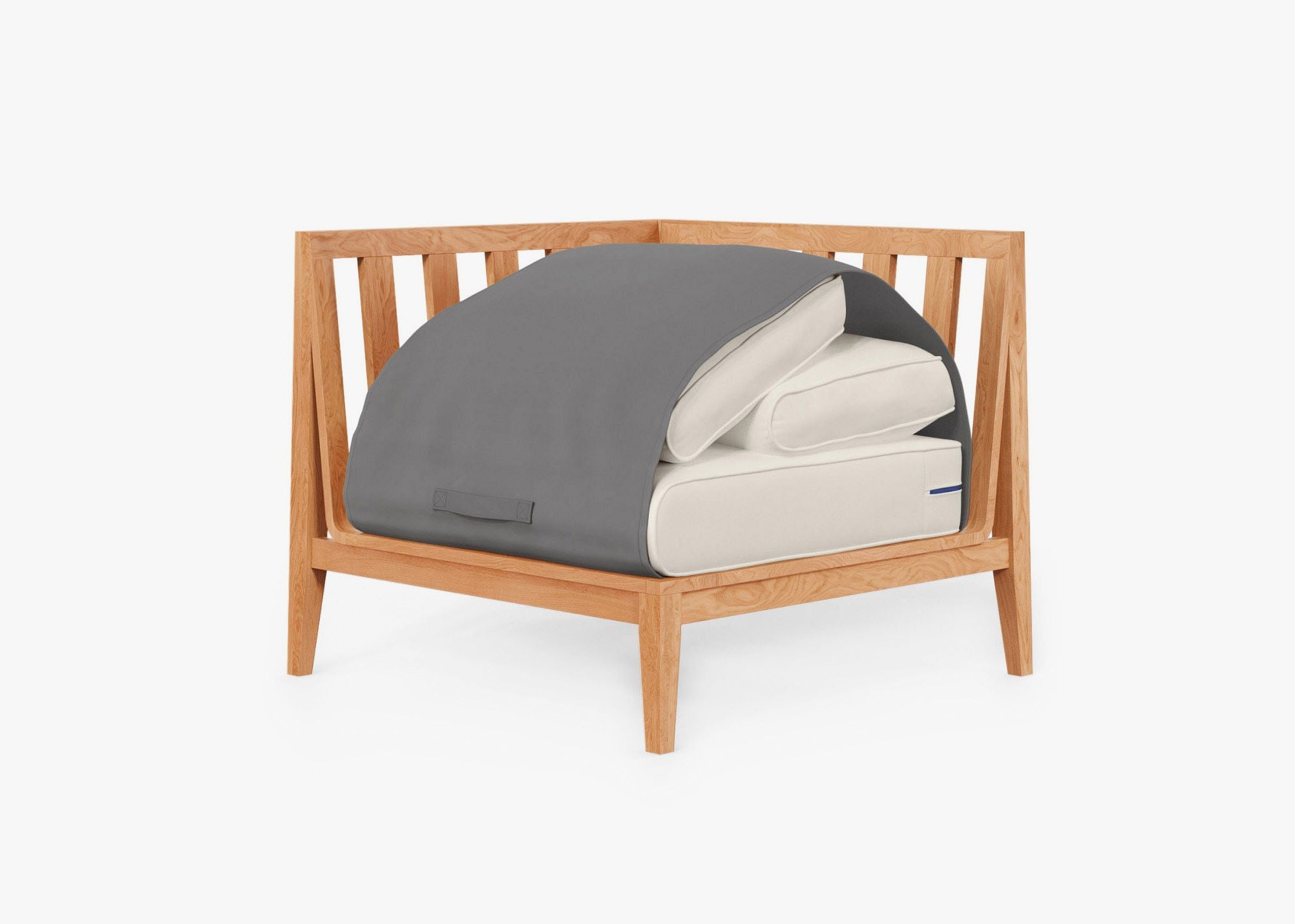 Teak Outdoor Sectional Chair - Right shown with the OuterShell outdoor cushion cover, offering exclusive integrated protection. #color_palisades cream
