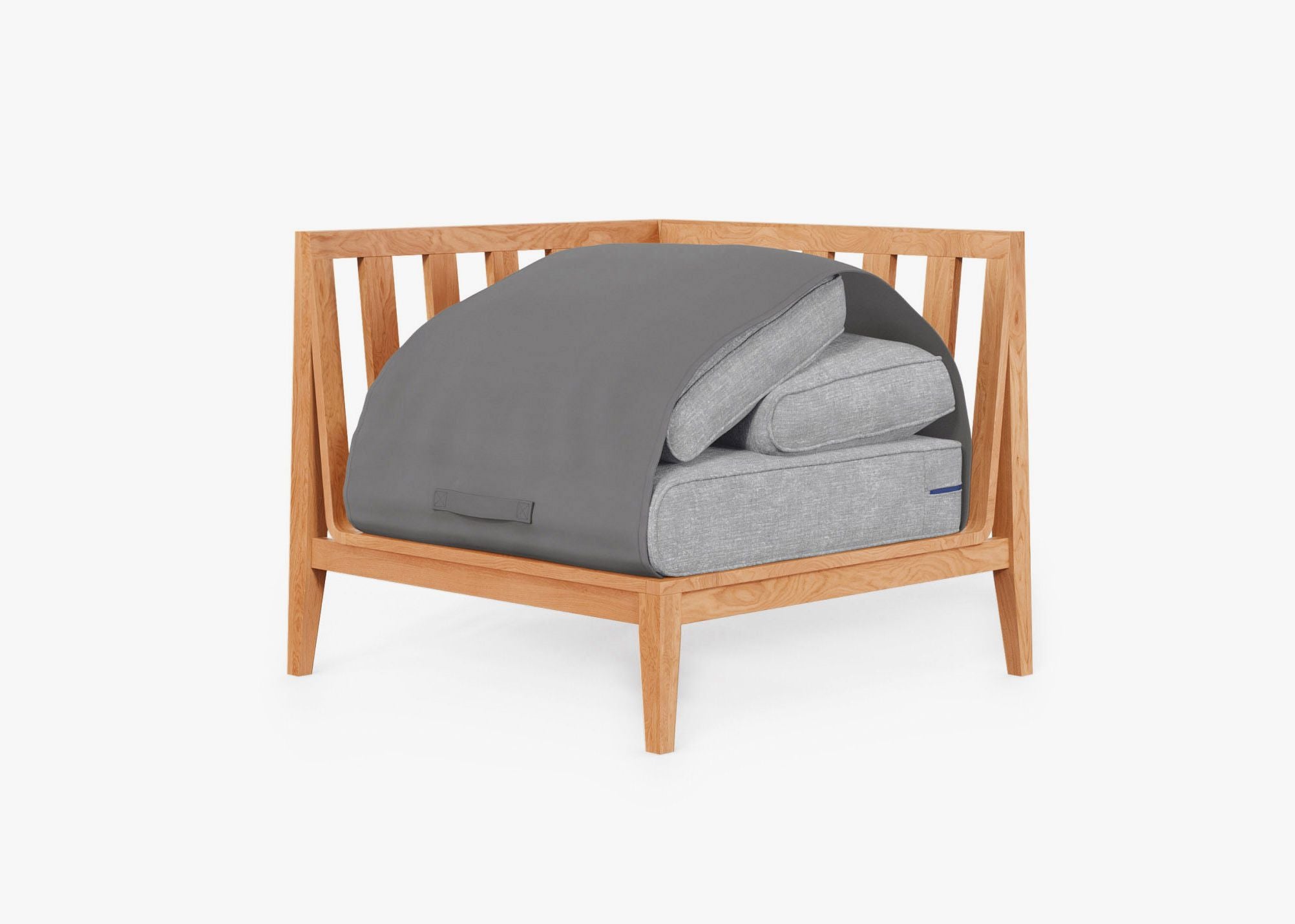 Teak Outdoor Sectional Chair - Right shown with the OuterShell outdoor cushion cover, offering exclusive integrated protection. #color_pacific fog gray
