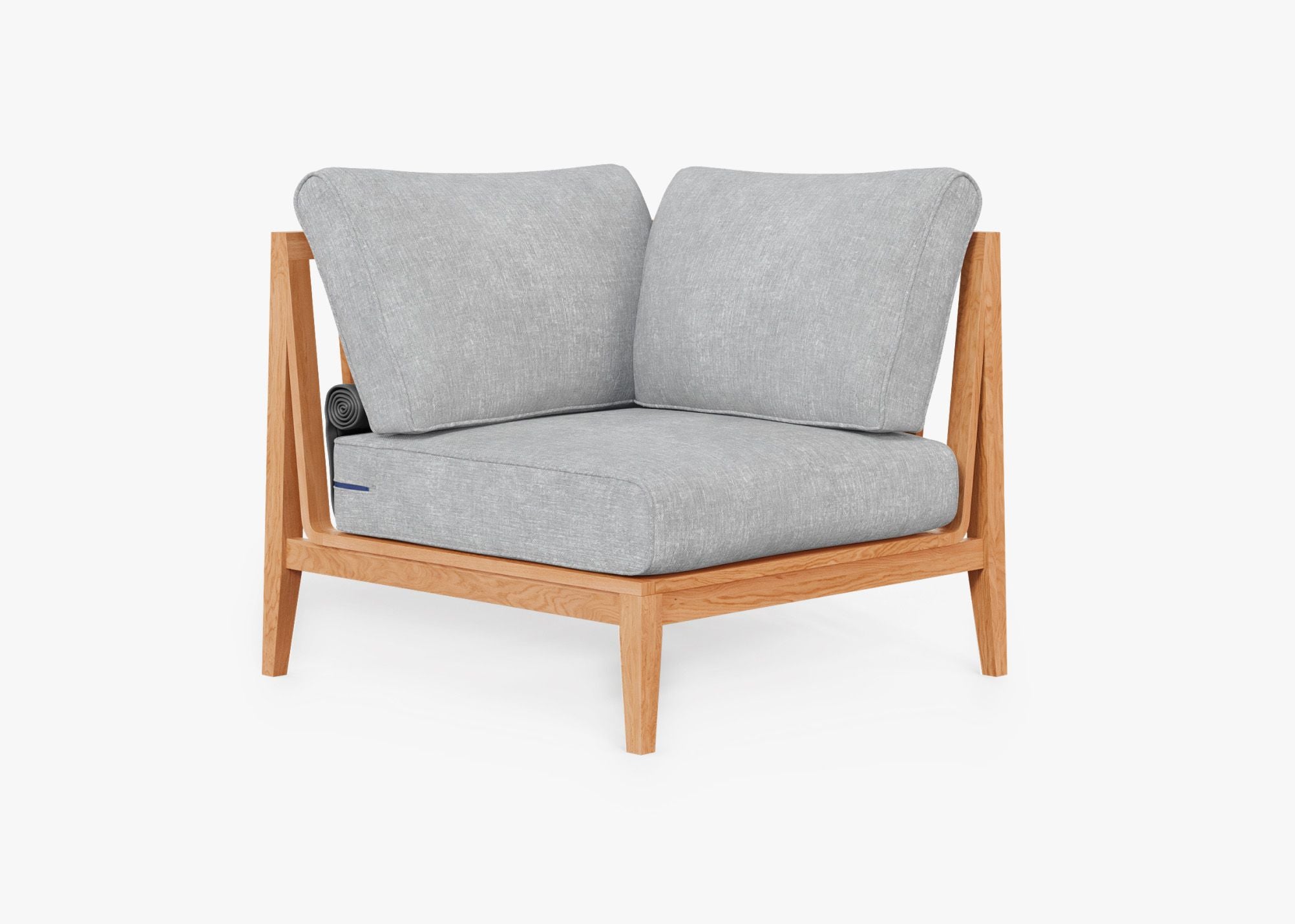Teak Outdoor Sectional Chair - Left, front. Comfortable, durable, and weather resistant outdoor seating with memory foam. #color_pacific fog gray