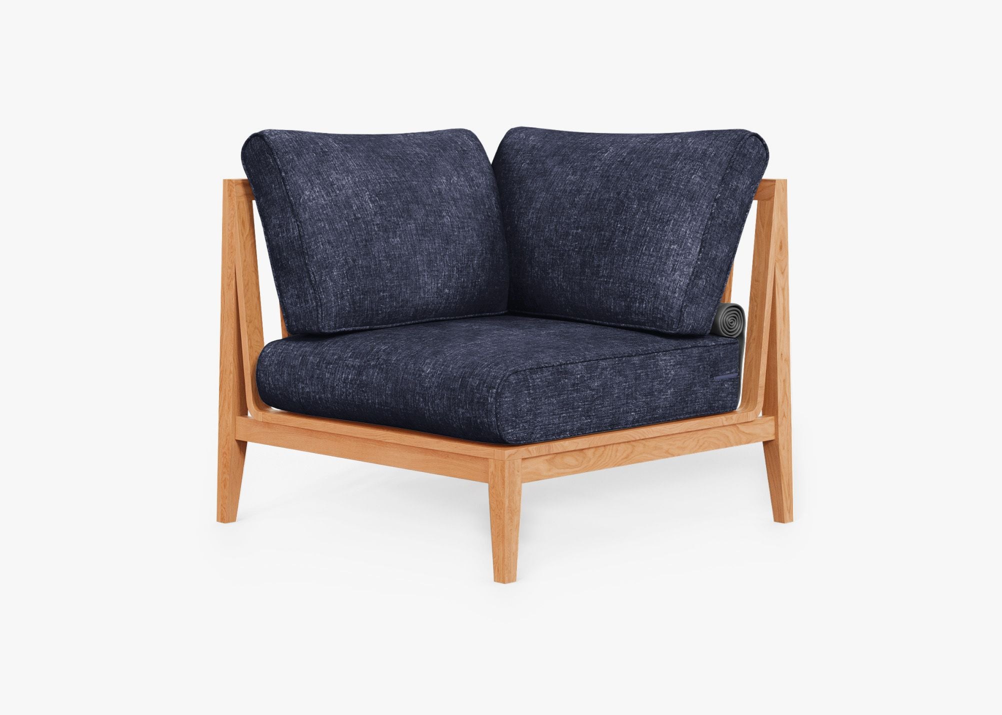 Teak Outdoor Sectional Chair - Right, front. Comfortable, durable, and weather resistant outdoor seating with memory foam. #color_deep sea navy