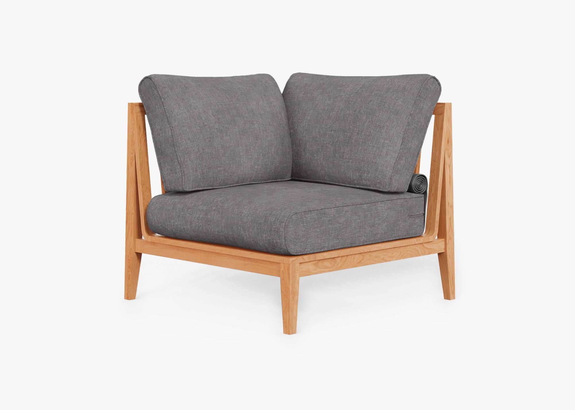 Teak Outdoor Sectional Chair - Right, front. Comfortable, durable, and weather resistant outdoor seating with memory foam. #color_dark pebble gray