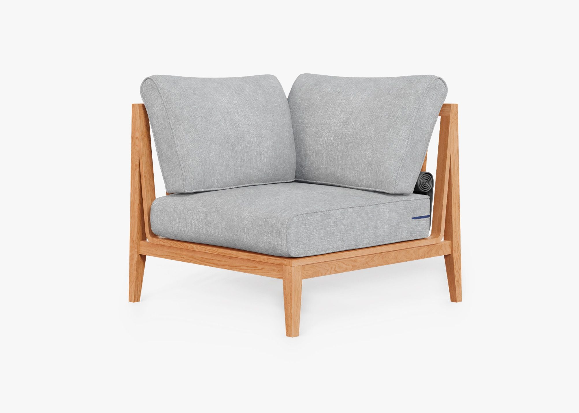 Teak Outdoor Sectional Chair - Right, front. Comfortable, durable, and weather resistant outdoor seating with memory foam. #color_pacific fog gray