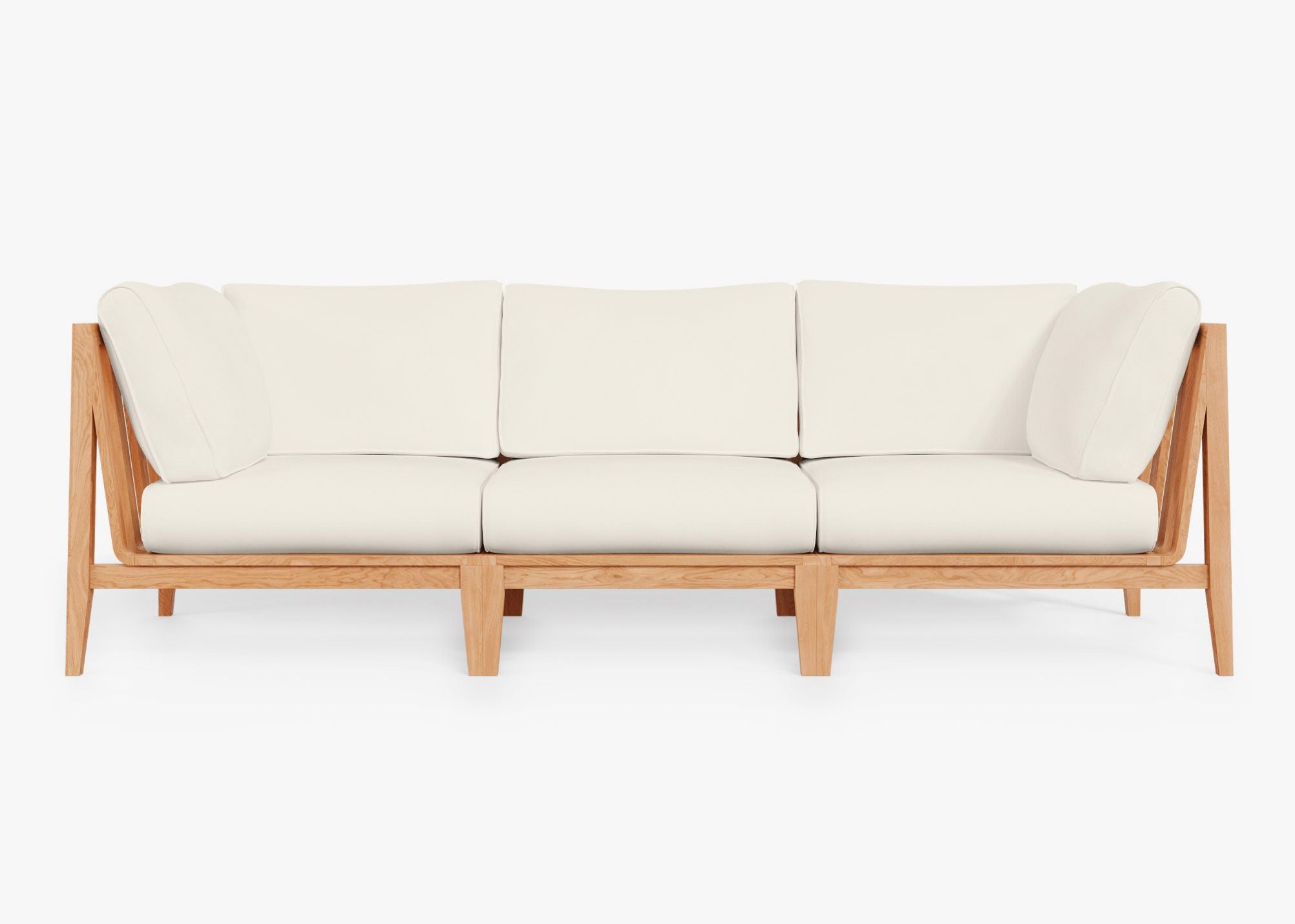 Teak Outdoor Sofa - 3 Seat, front. Comfortable, durable, and weather resistant outdoor seating with memory foam. #color_palisades cream