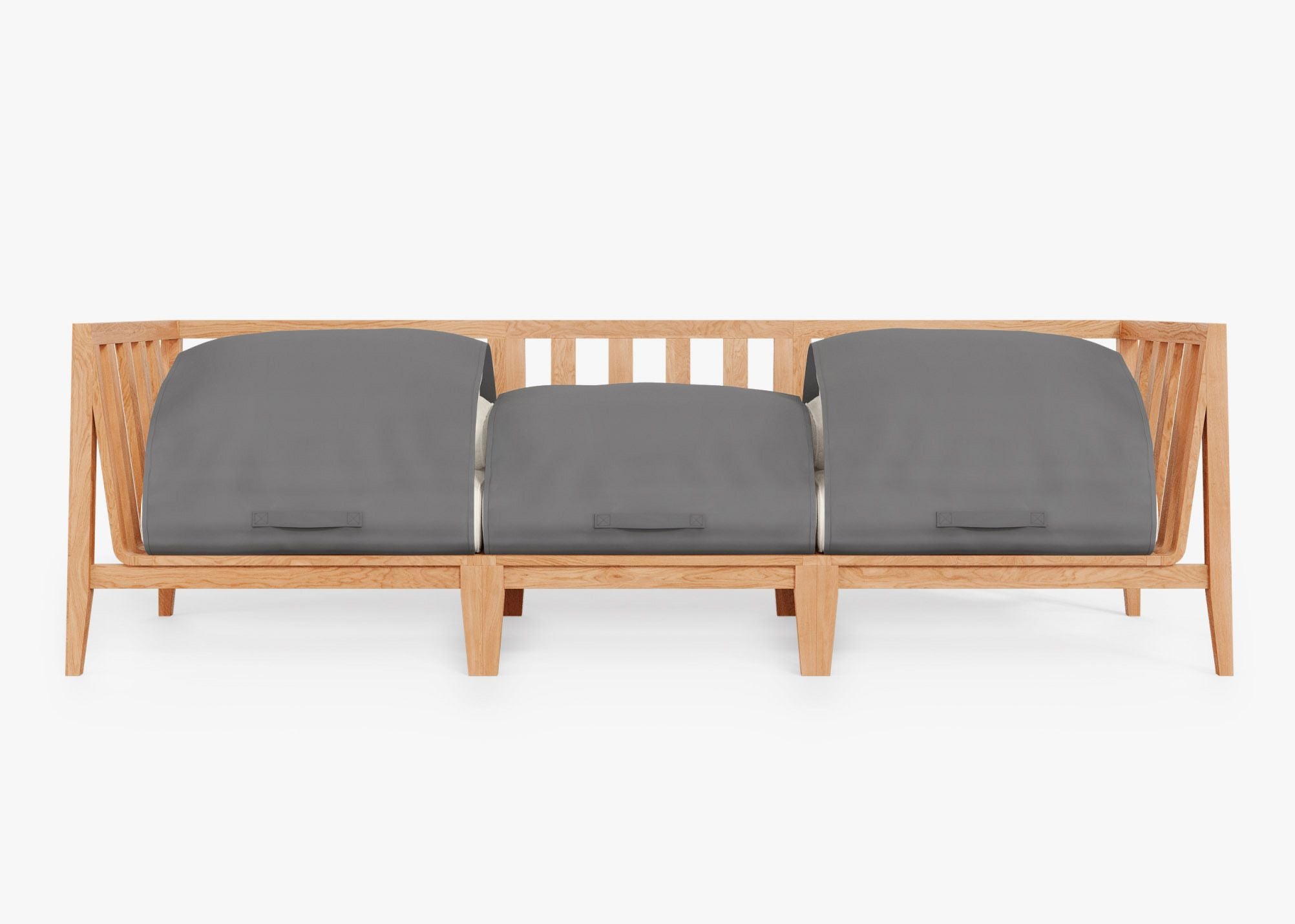 Teak Outdoor Sofa - 3 Seat shown with the OuterShell outdoor cushion cover, offering exclusive integrated protection. #color_palisades cream