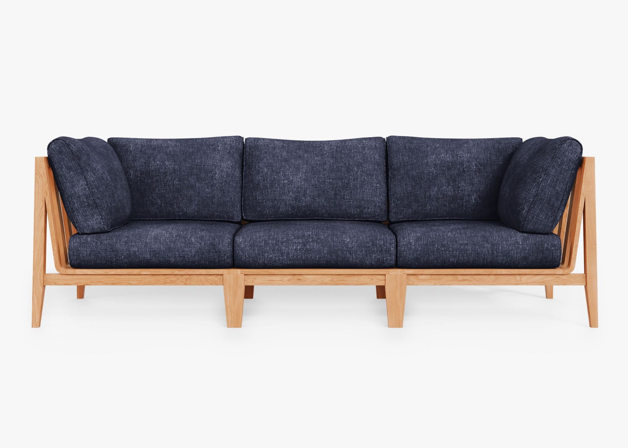 Teak Outdoor Sofa - 3 Seat, front. Comfortable, durable, and weather resistant outdoor seating with memory foam. #color_deep sea navy