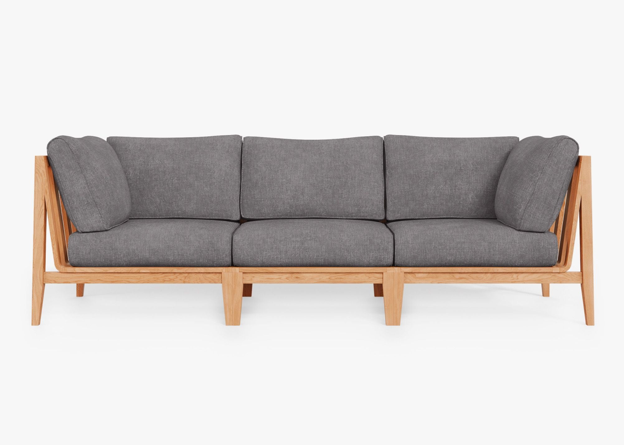 Teak Outdoor Sofa - 3 Seat, front. Comfortable, durable, and weather resistant outdoor seating with memory foam. #color_dark pebble gray