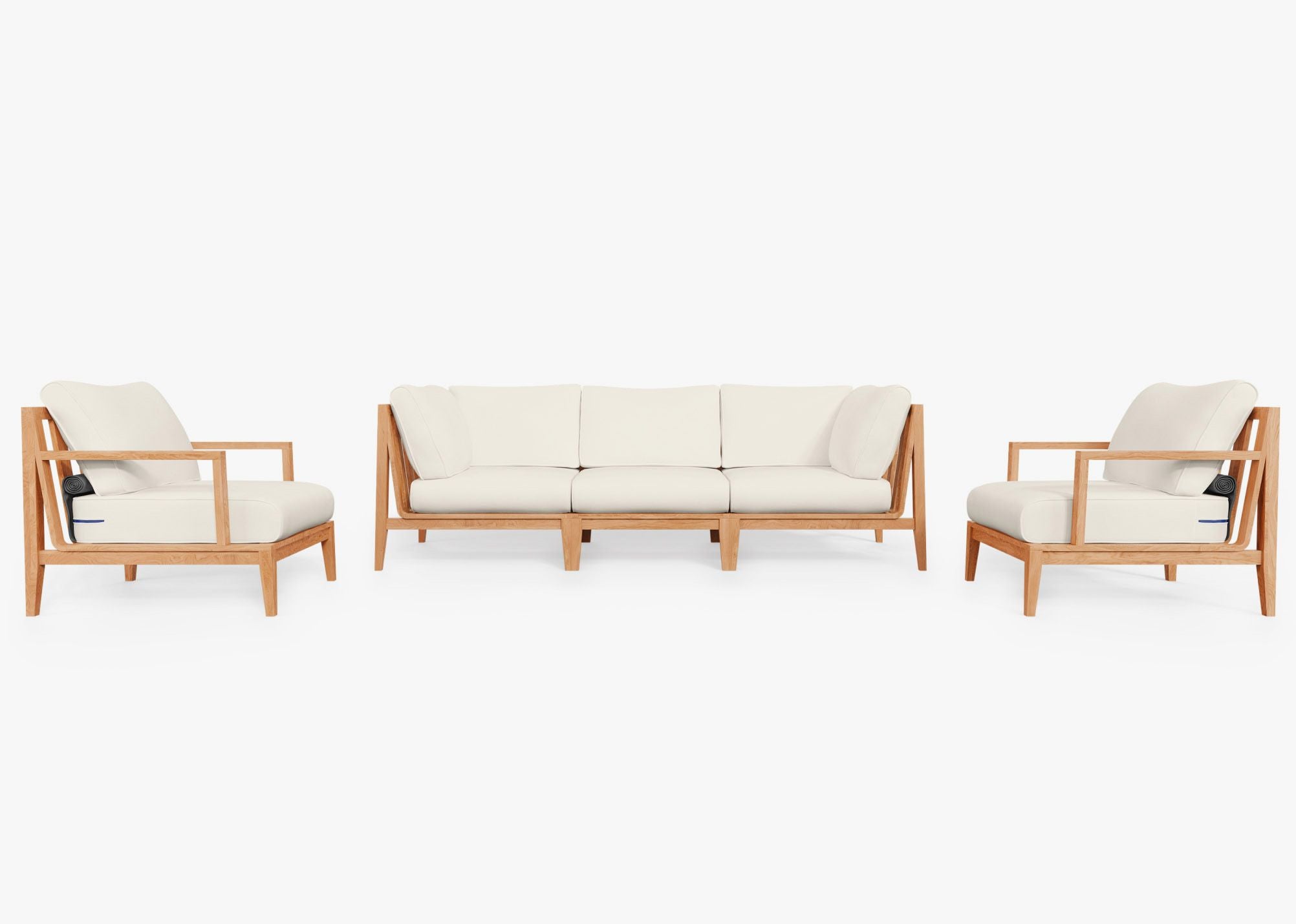 Teak Outdoor Sofa with Armchairs - 5 Seat, front. Comfortable, durable, and weather resistant outdoor seating with memory foam. #color_palisades cream