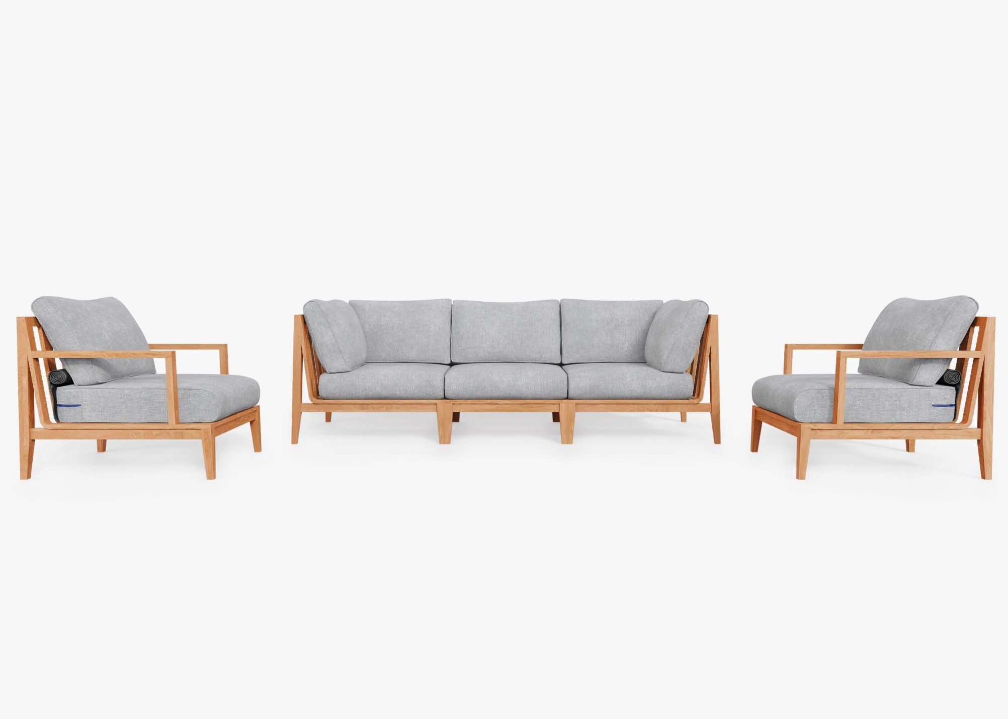 Teak Outdoor Sofa with Armchairs - 5 Seat, front. Comfortable, durable, and weather resistant outdoor seating with memory foam. #color_pacific fog gray