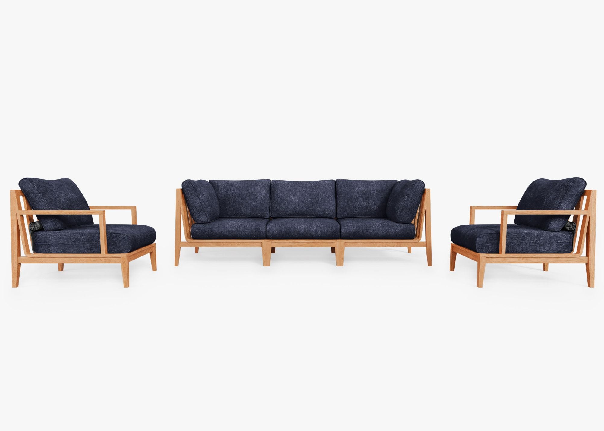 Teak Outdoor Sofa with Armchairs - 5 Seat, front. Comfortable, durable, and weather resistant outdoor seating with memory foam. #color_deep sea navy