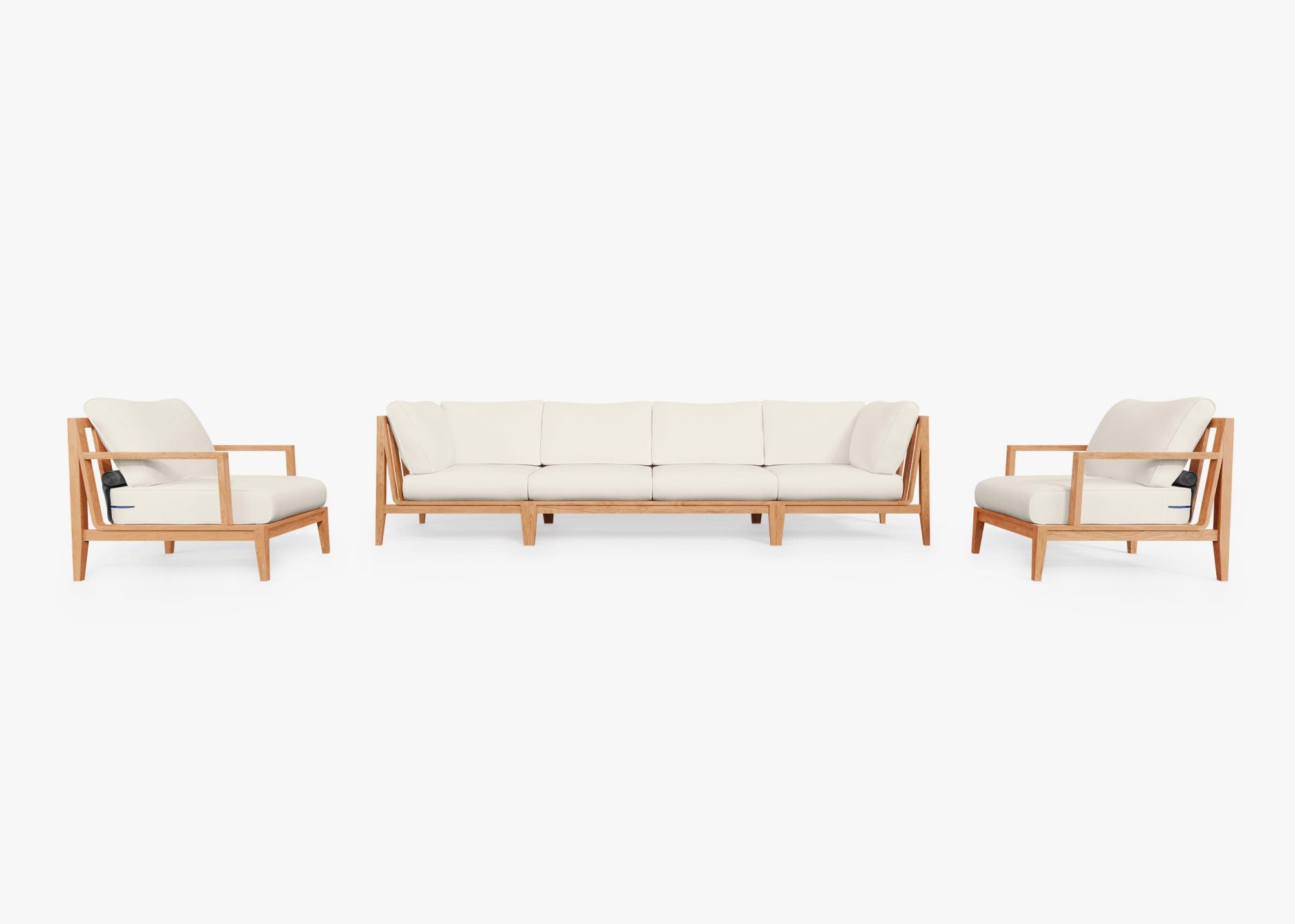 Teak Outdoor Sofa with Armchairs - 6 Seat, front. Comfortable, durable, and weather resistant outdoor seating with memory foam. #color_palisades cream
