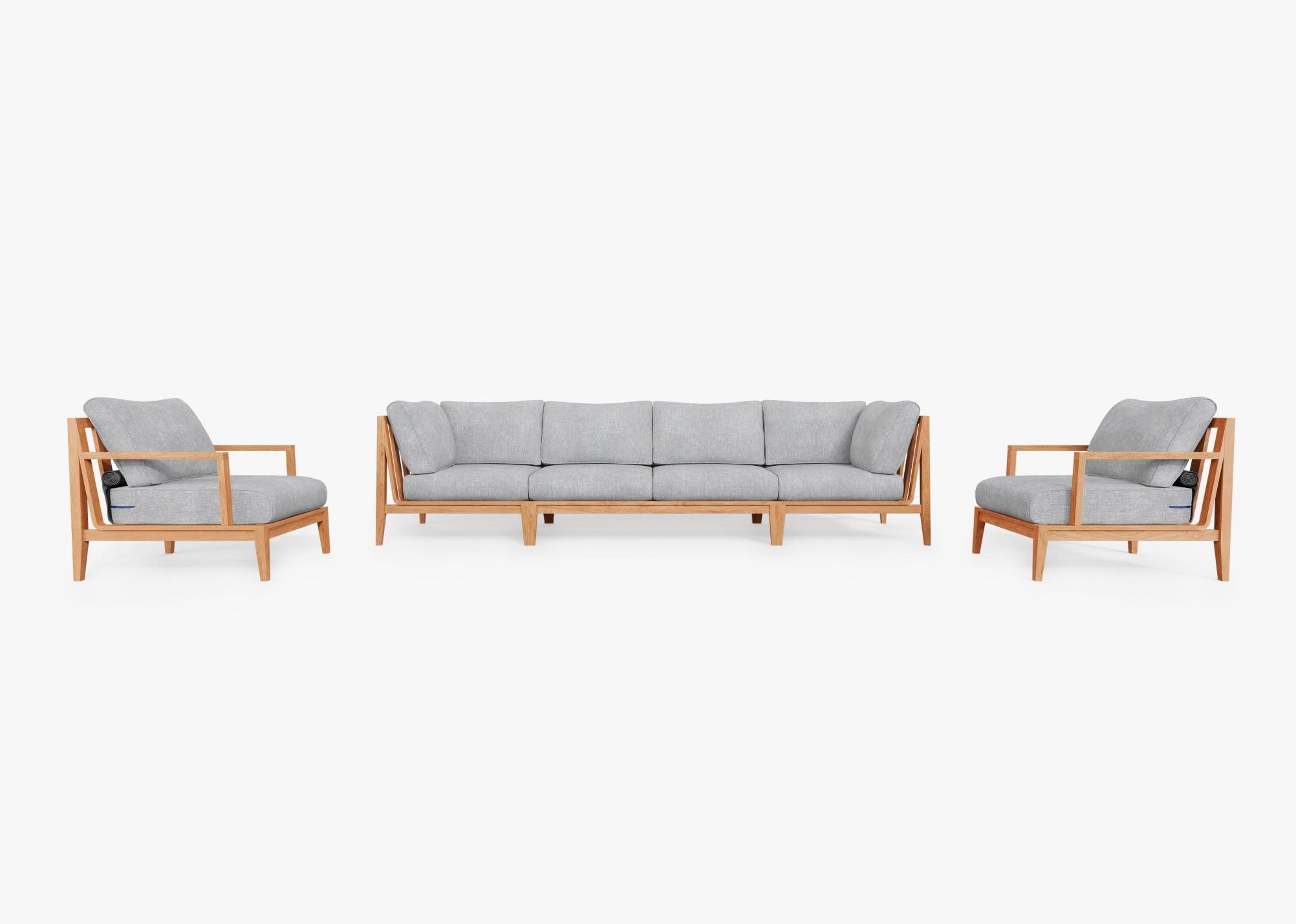 Teak Outdoor Sofa with Armchairs - 6 Seat, front. Comfortable, durable, and weather resistant outdoor seating with memory foam. #color_pacific fog gray