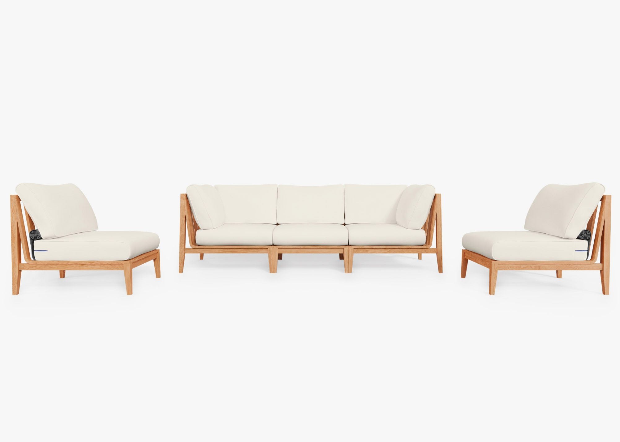 Teak Outdoor Sofa with Armless Chairs - 5 Seat, front. Comfortable, durable, and weather resistant outdoor seating with memory foam. #color_palisades cream