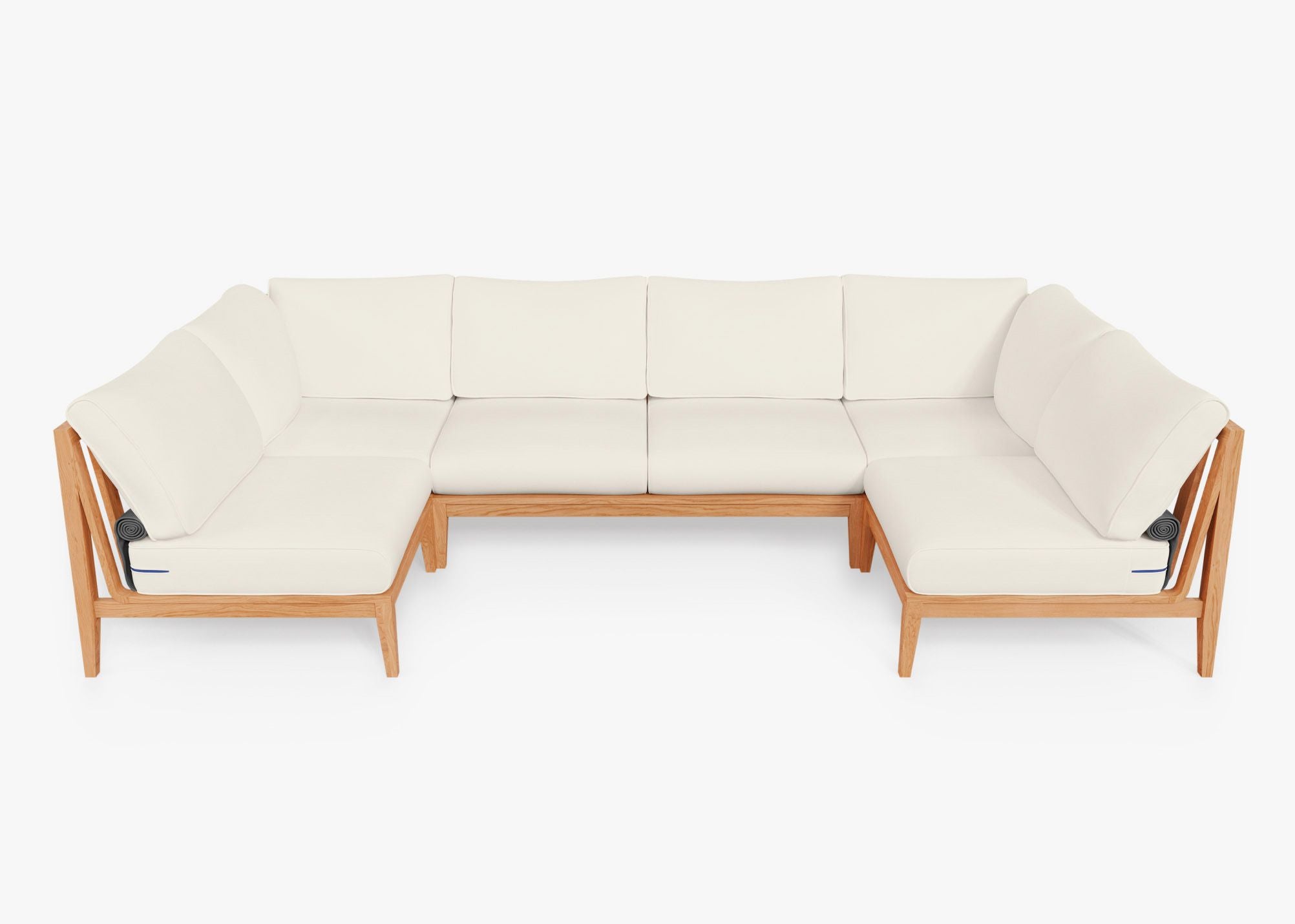 Teak Outdoor U Sectional - 6 Seat, front. Comfortable, durable, and weather resistant outdoor seating with memory foam. #color_palisades cream