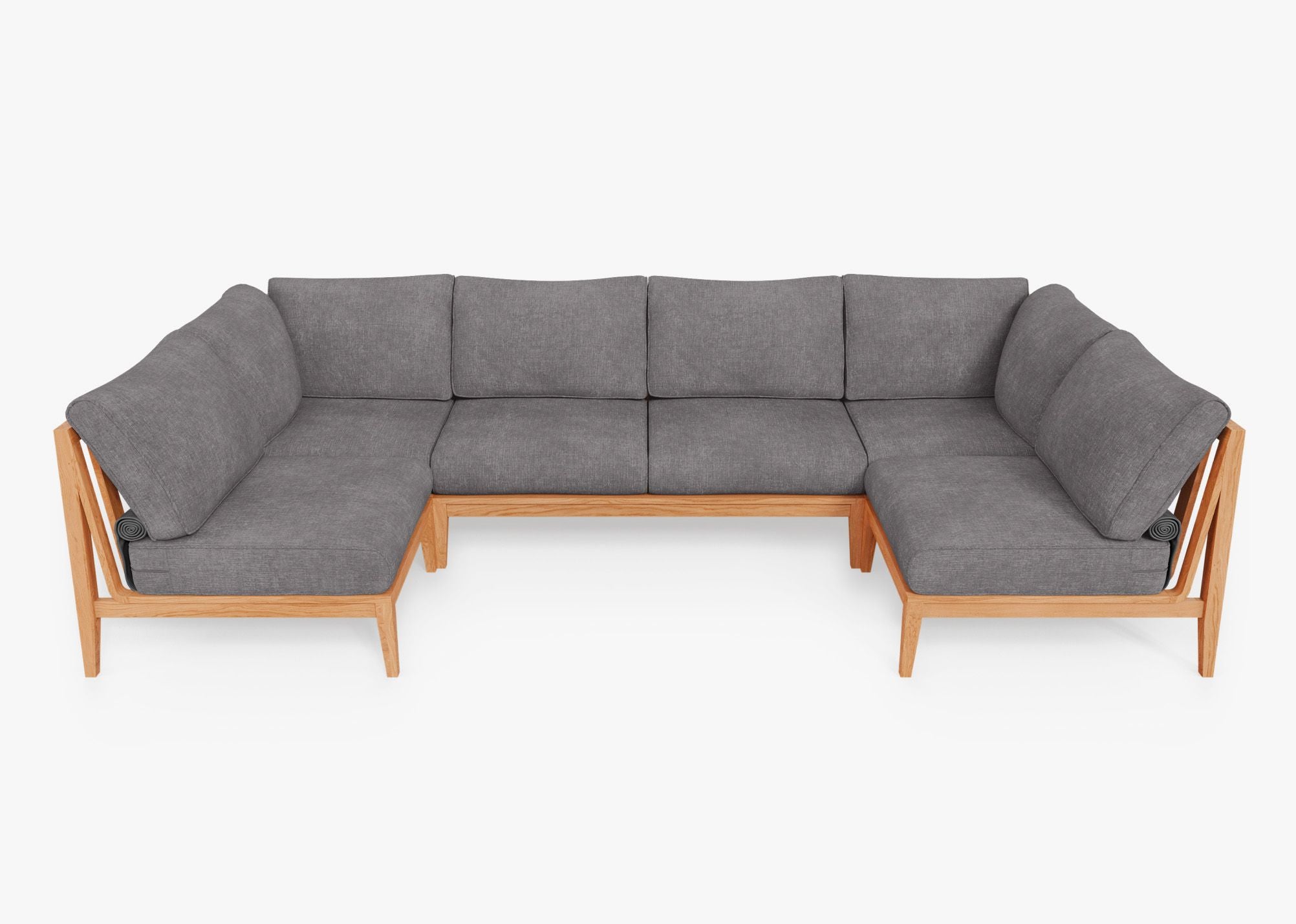 Teak Outdoor U Sectional - 6 Seat, front. Comfortable, durable, and weather resistant outdoor seating with memory foam. #color_dark pebble gray