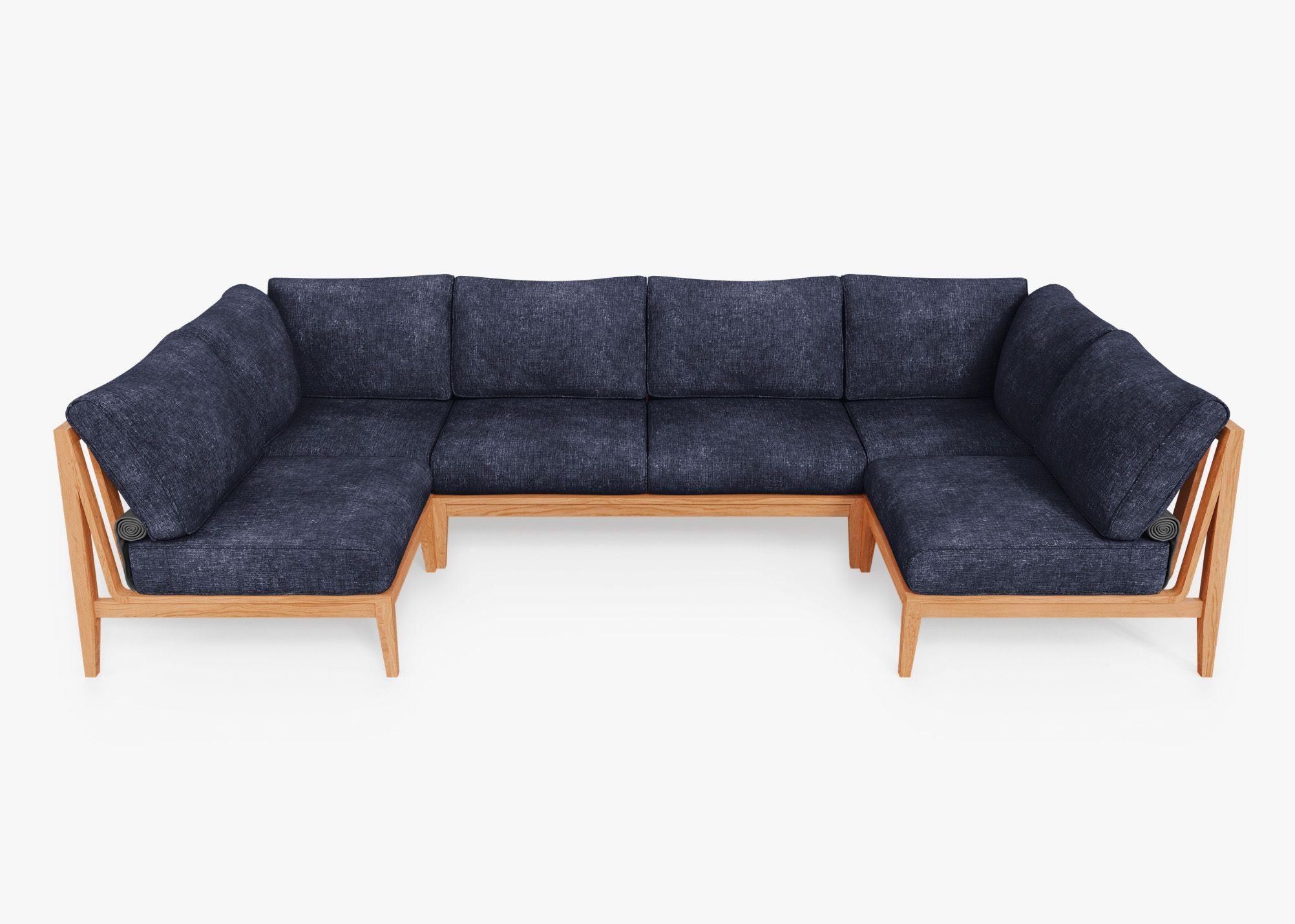 Teak Outdoor U Sectional - 6 Seat, front. Comfortable, durable, and weather resistant outdoor seating with memory foam. #color_deep sea navy
